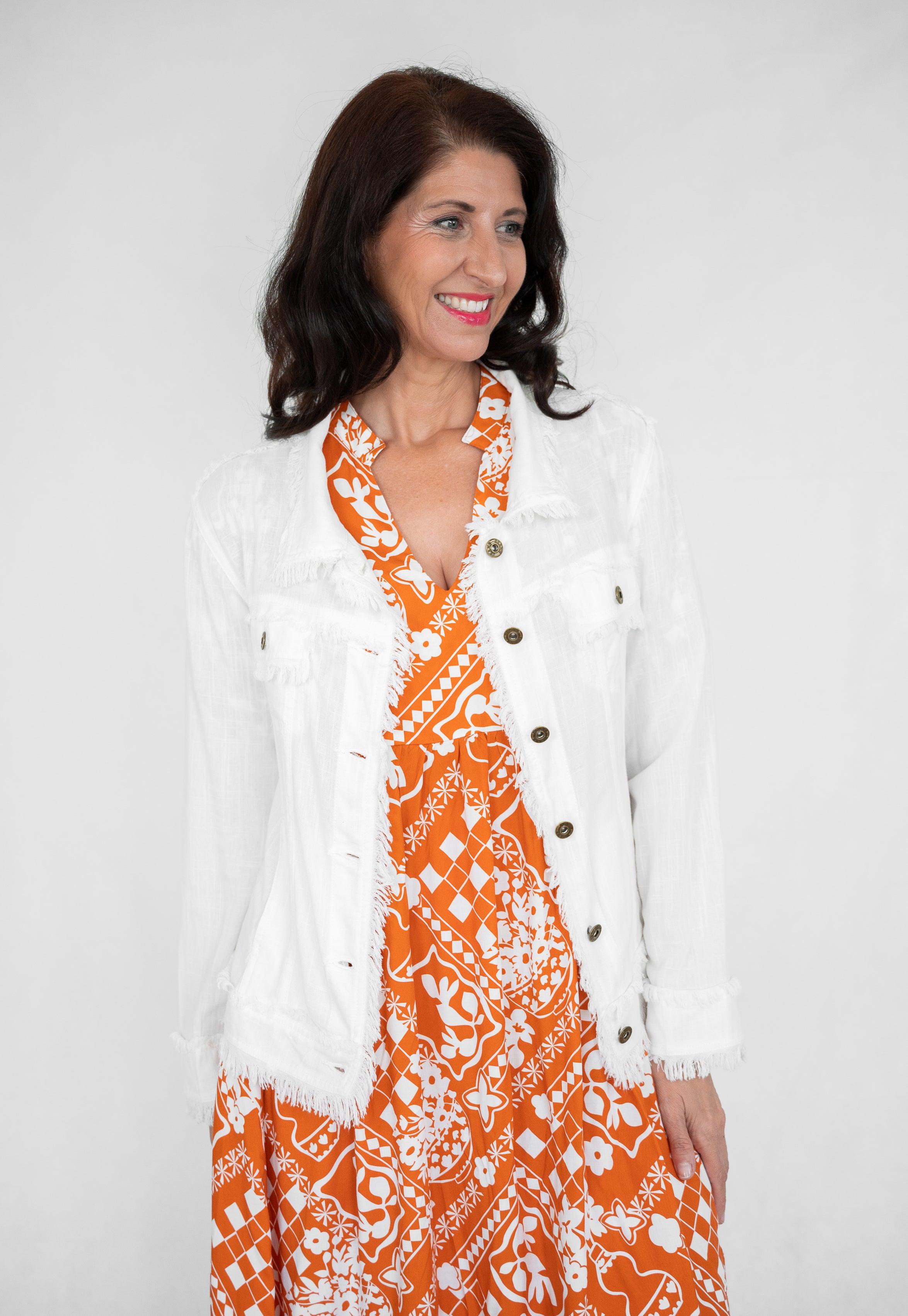 Linen Fringe Jacket White