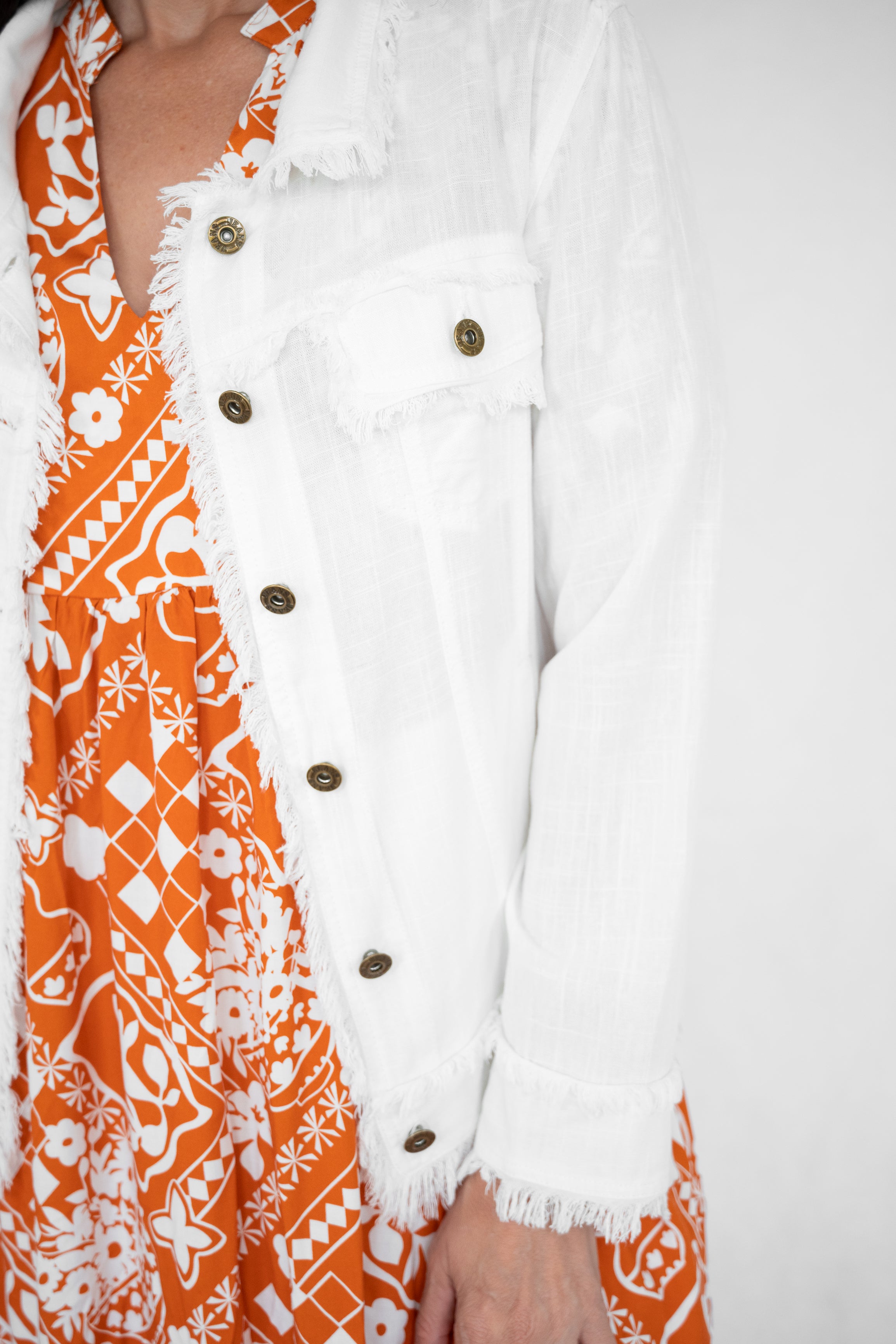 Linen Fringe Jacket White