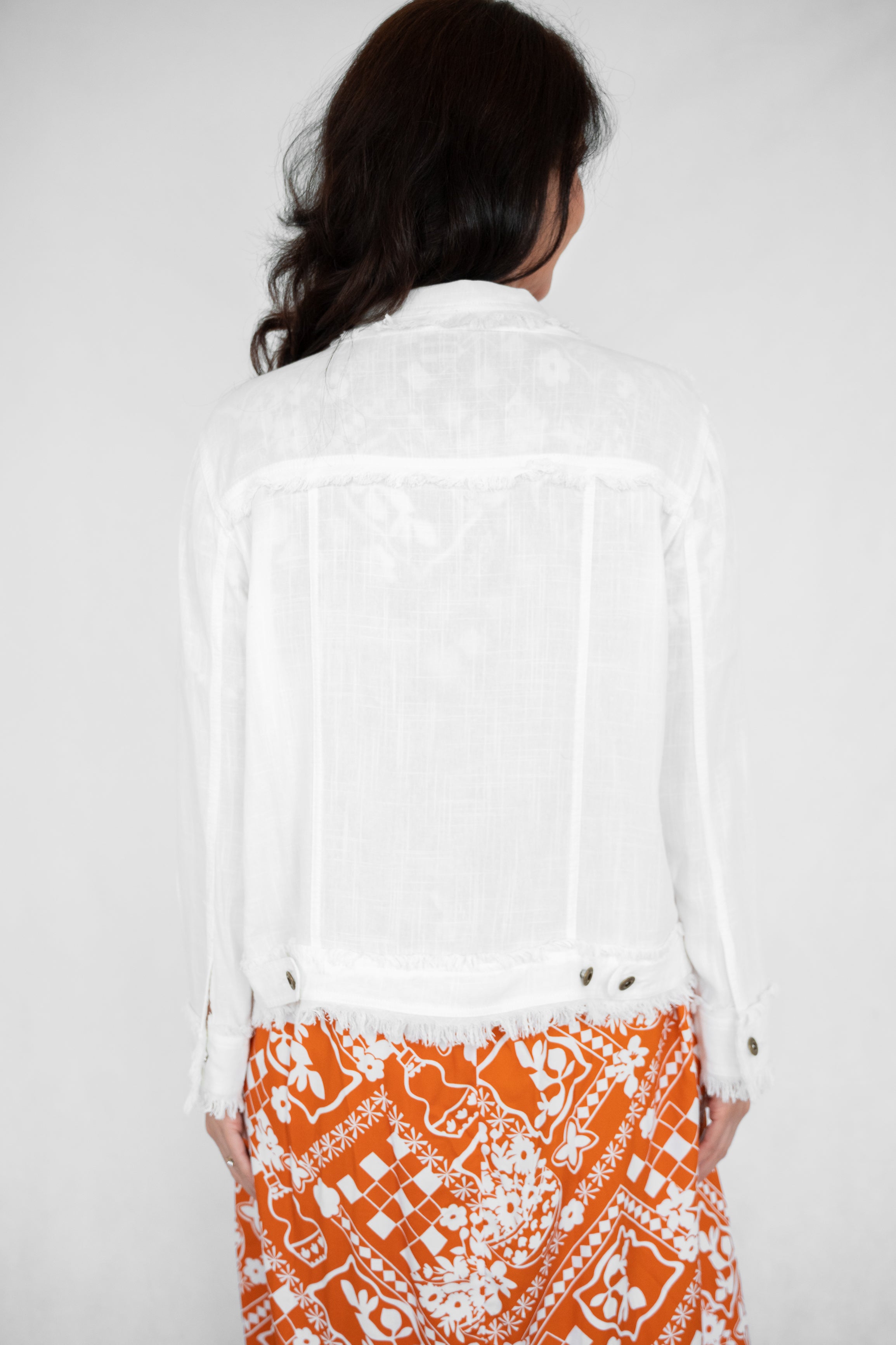 Linen Fringe Jacket White