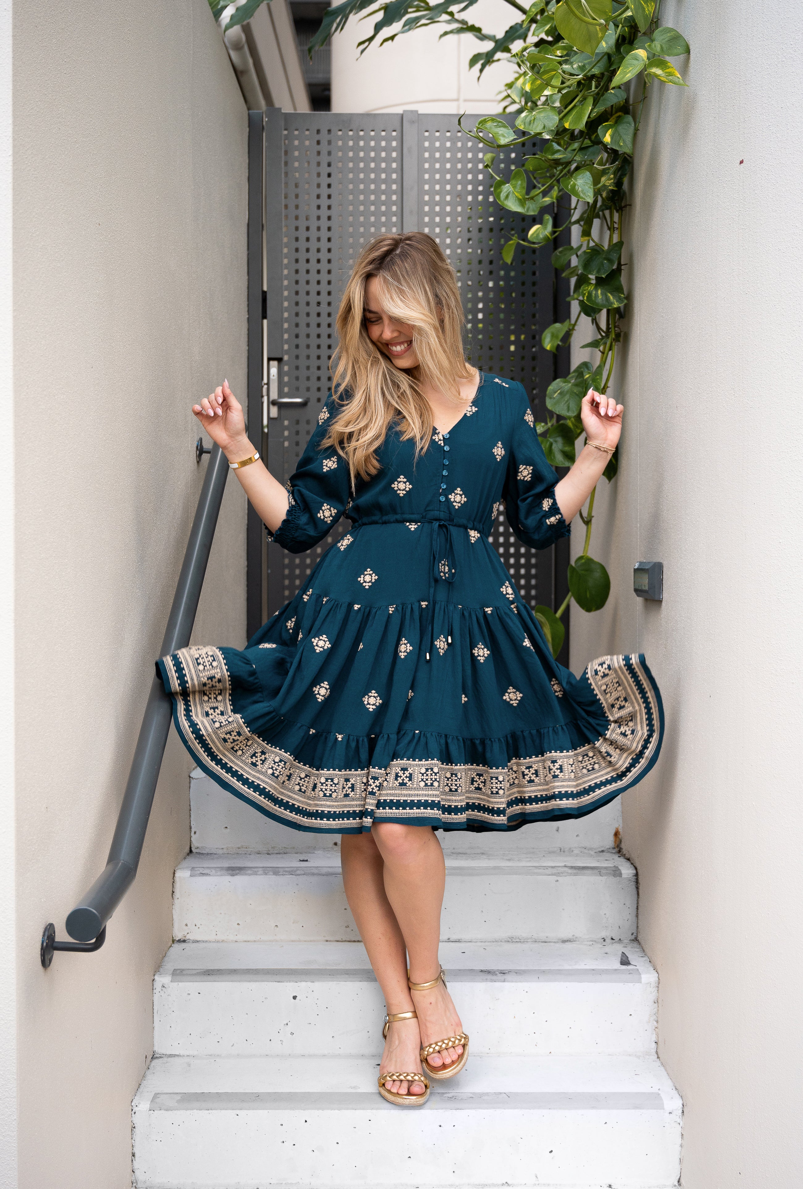 Emberlace Forest Green Embroidered Short Dress