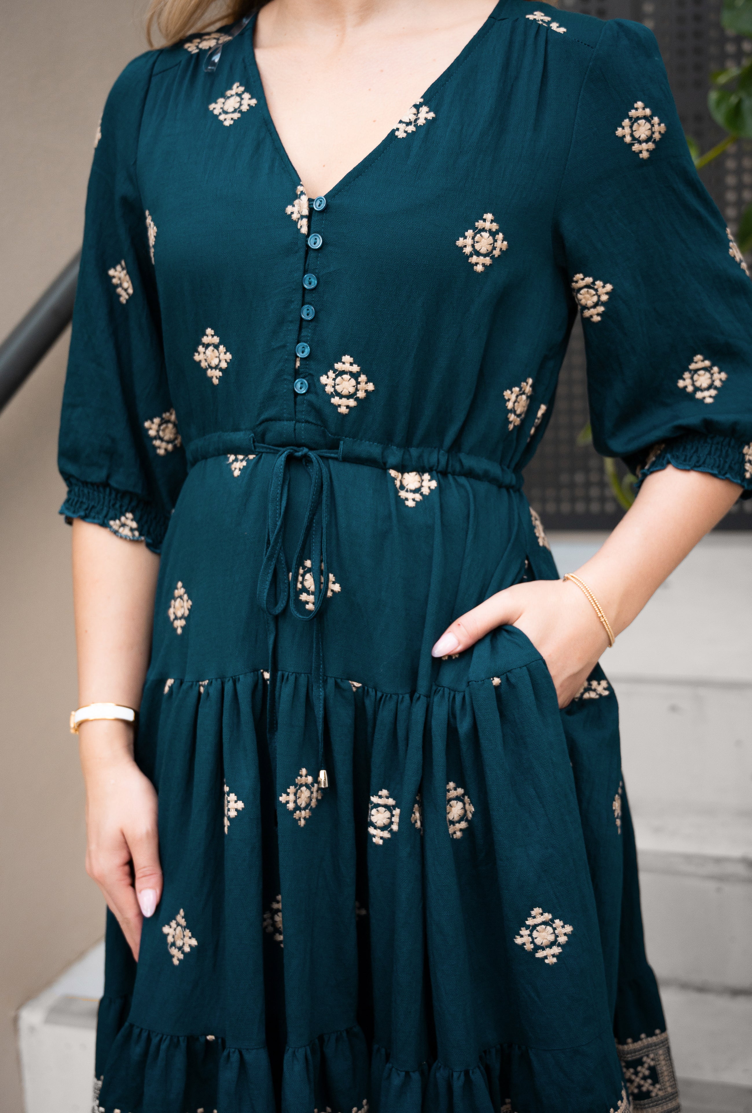 Emberlace Forest Green Embroidered Short Dress