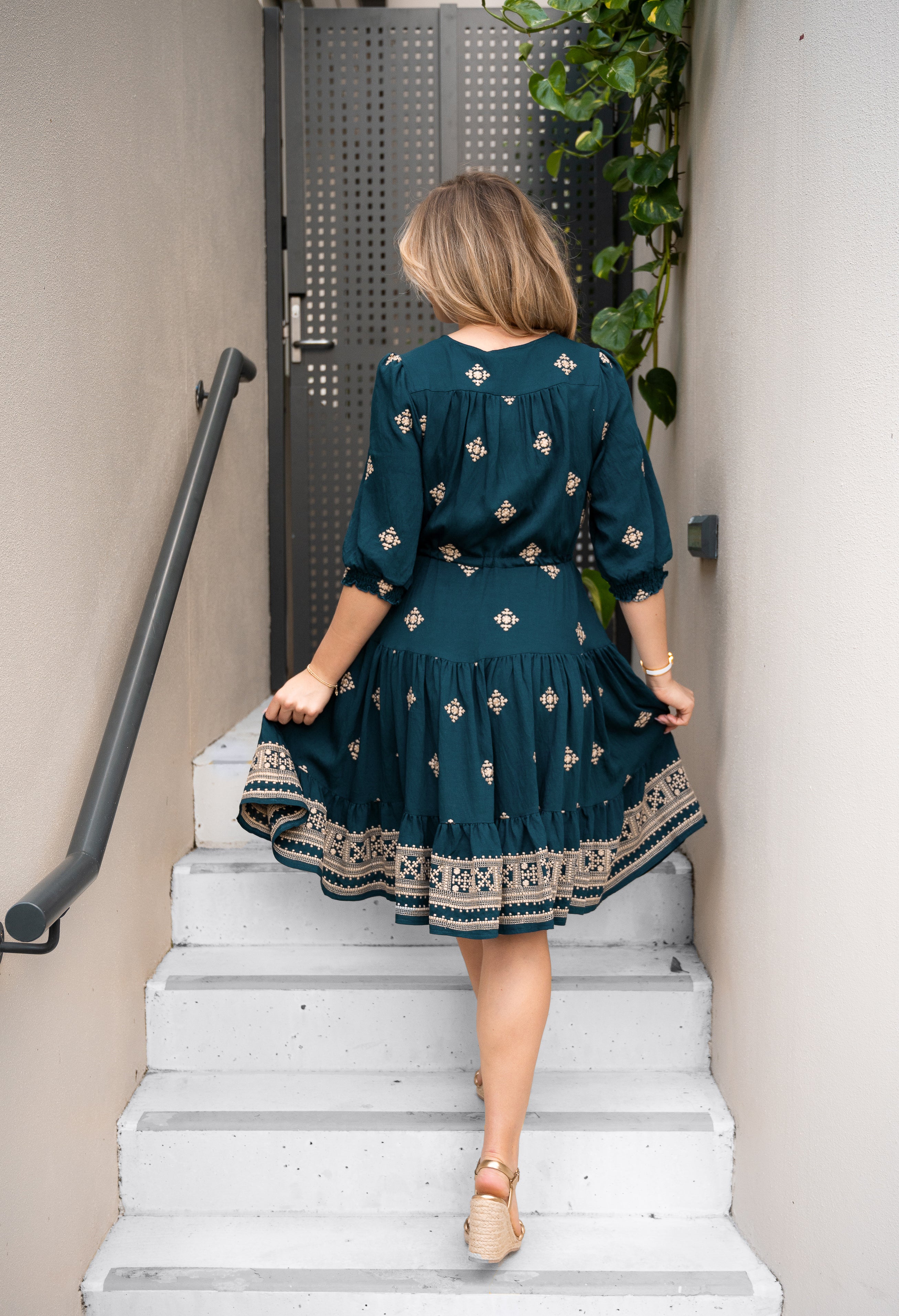 Emberlace Forest Green Embroidered Short Dress