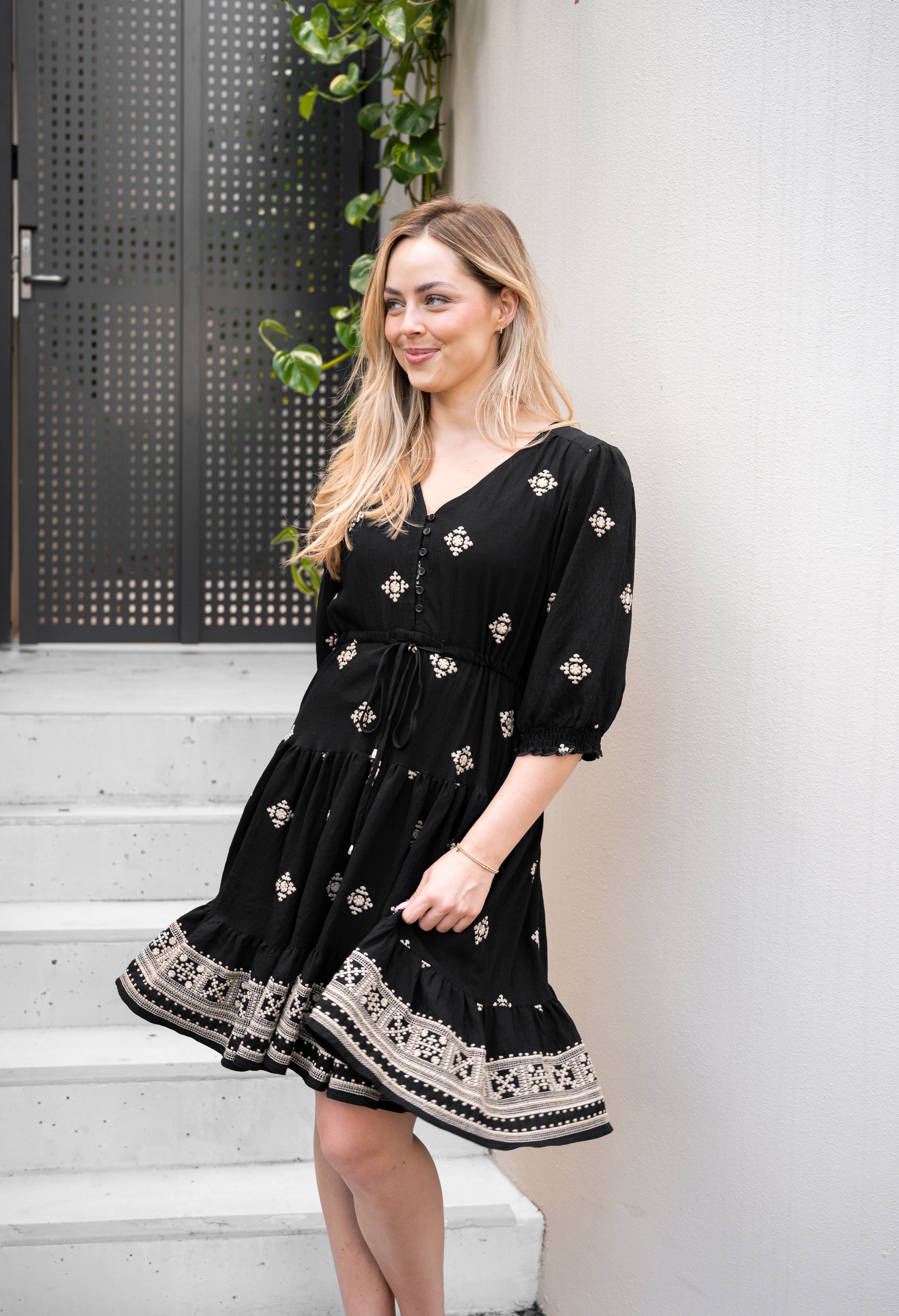 Emberlace Black Embroidered Short Dress