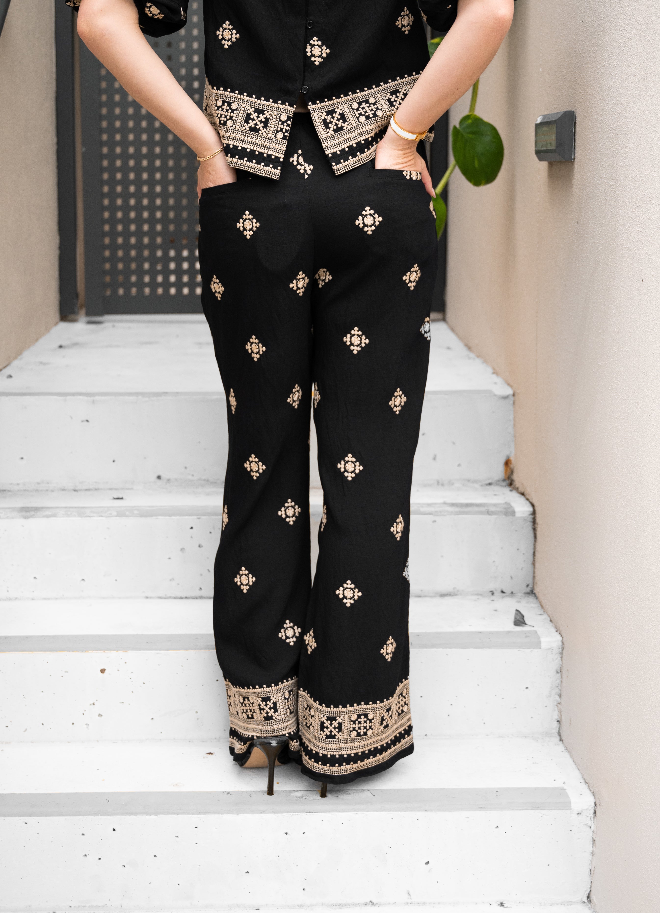 Emberlace Black Embroidered Pant