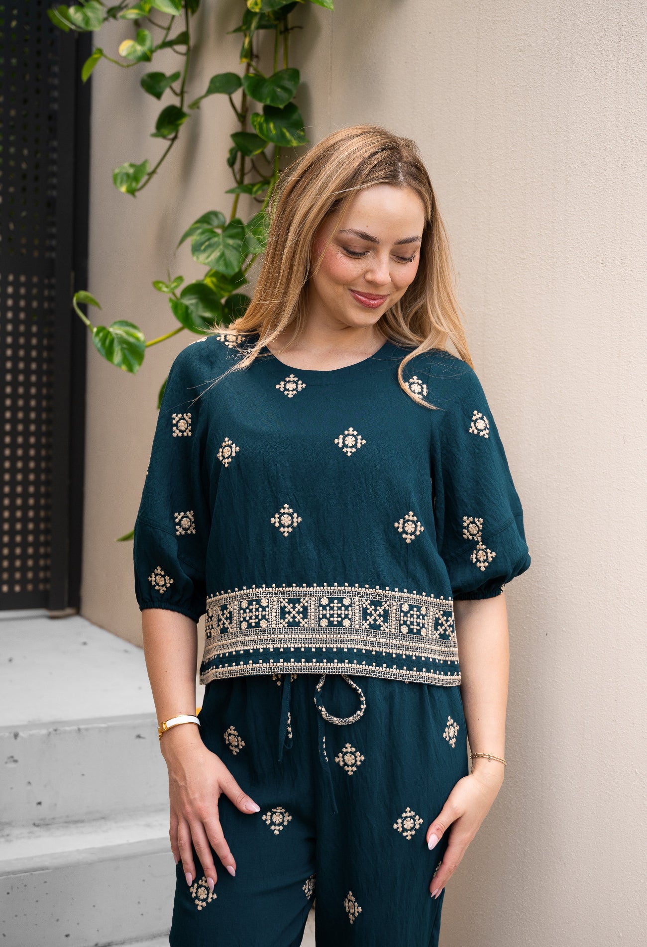Emberlace Forest Green Embroidered Top