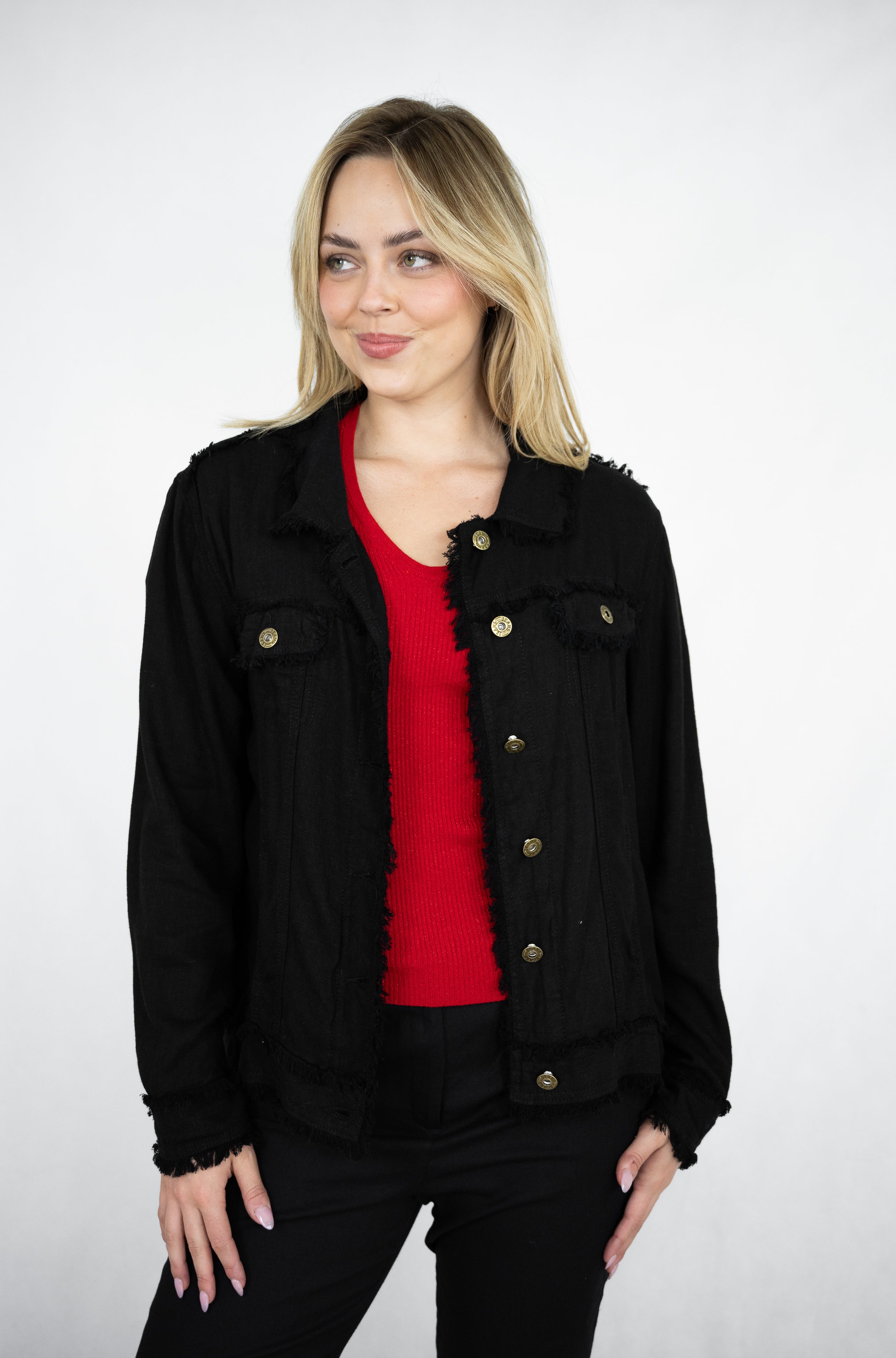 Linen Fringe Jacket Black