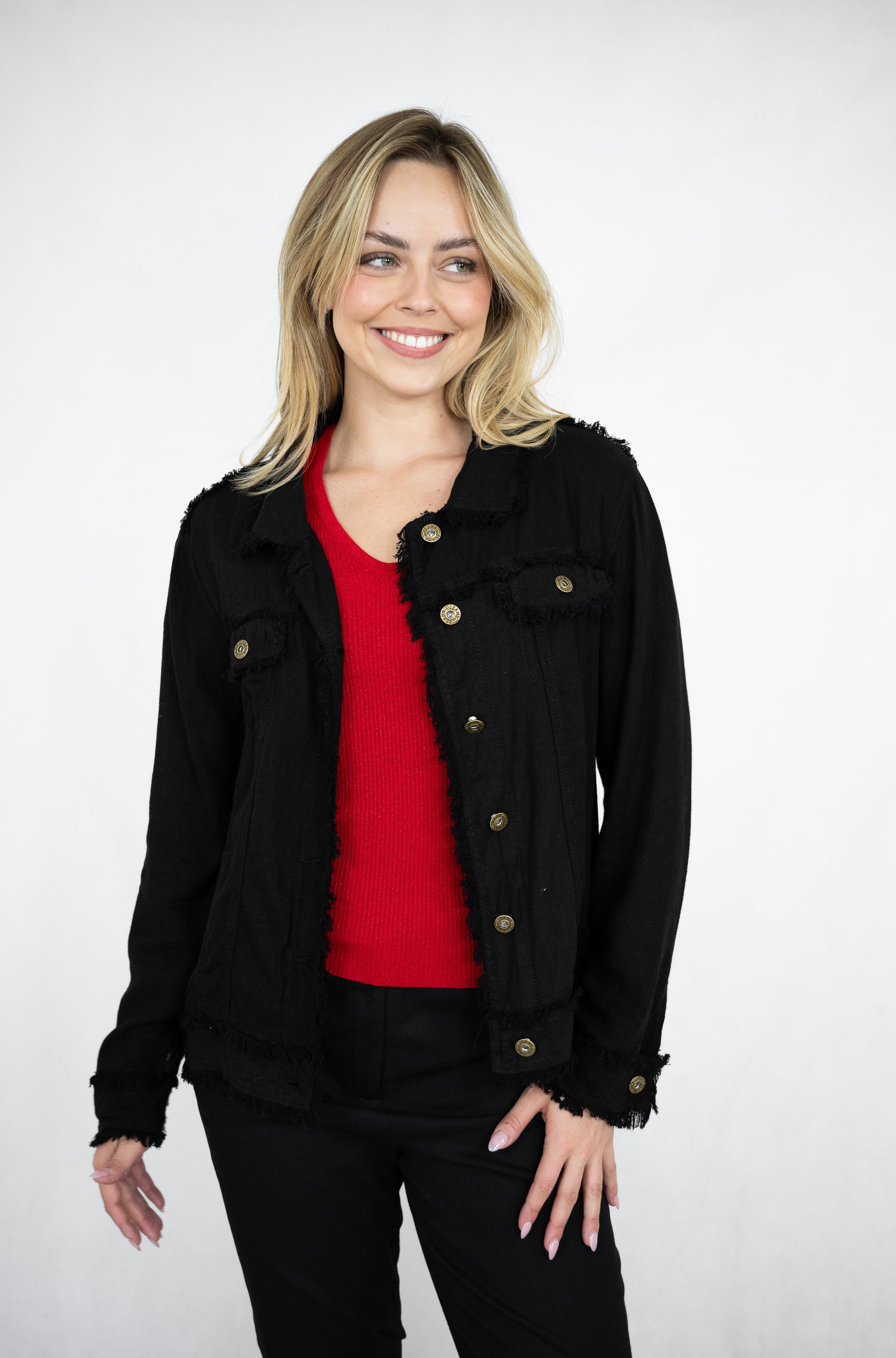 Linen Fringe Jacket Black
