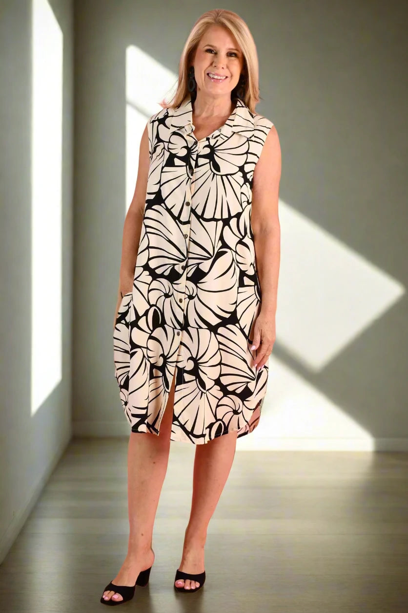 Sunday Button Dress - Seashell Black