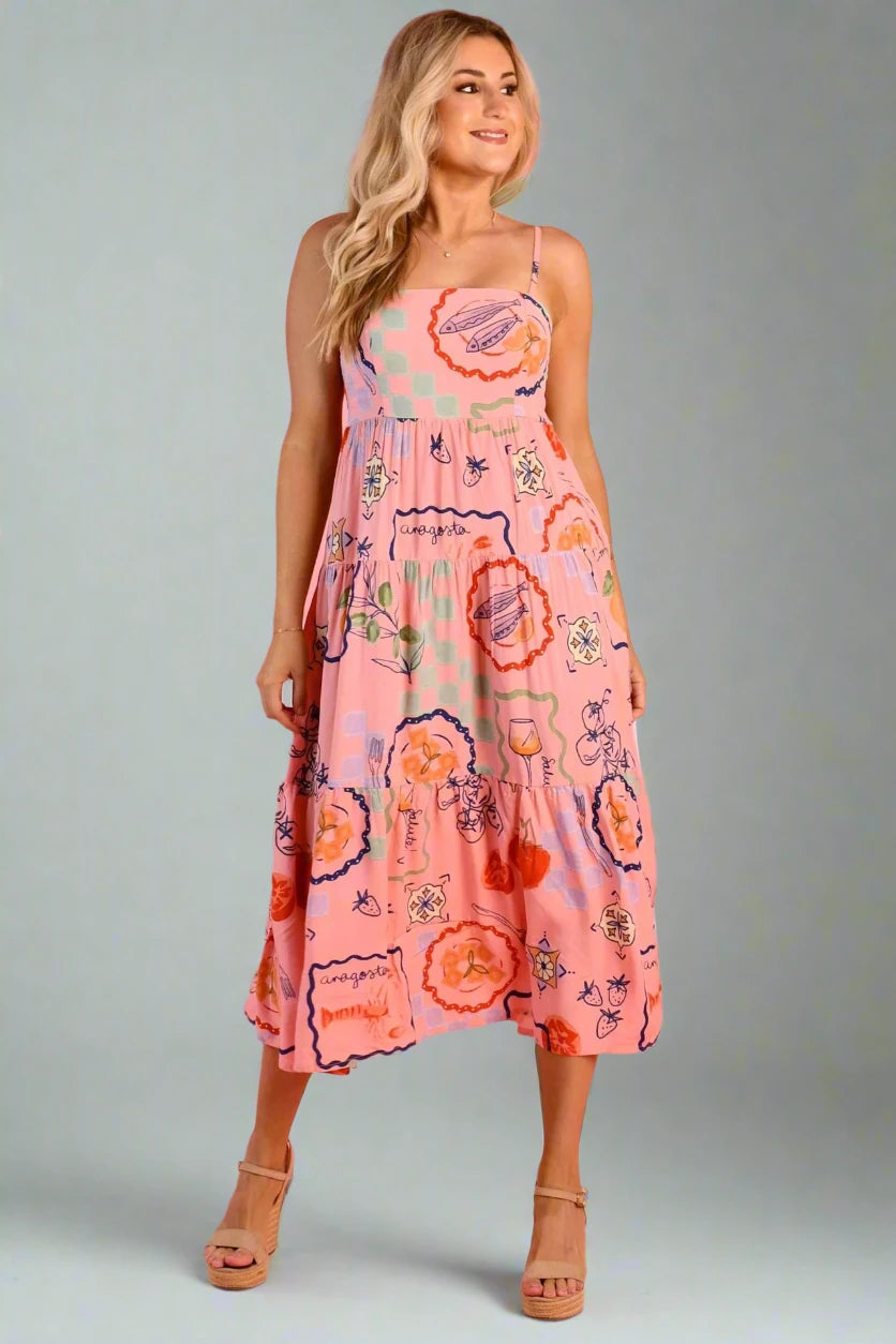 Ellie Midi Dress - Paraiso Pink
