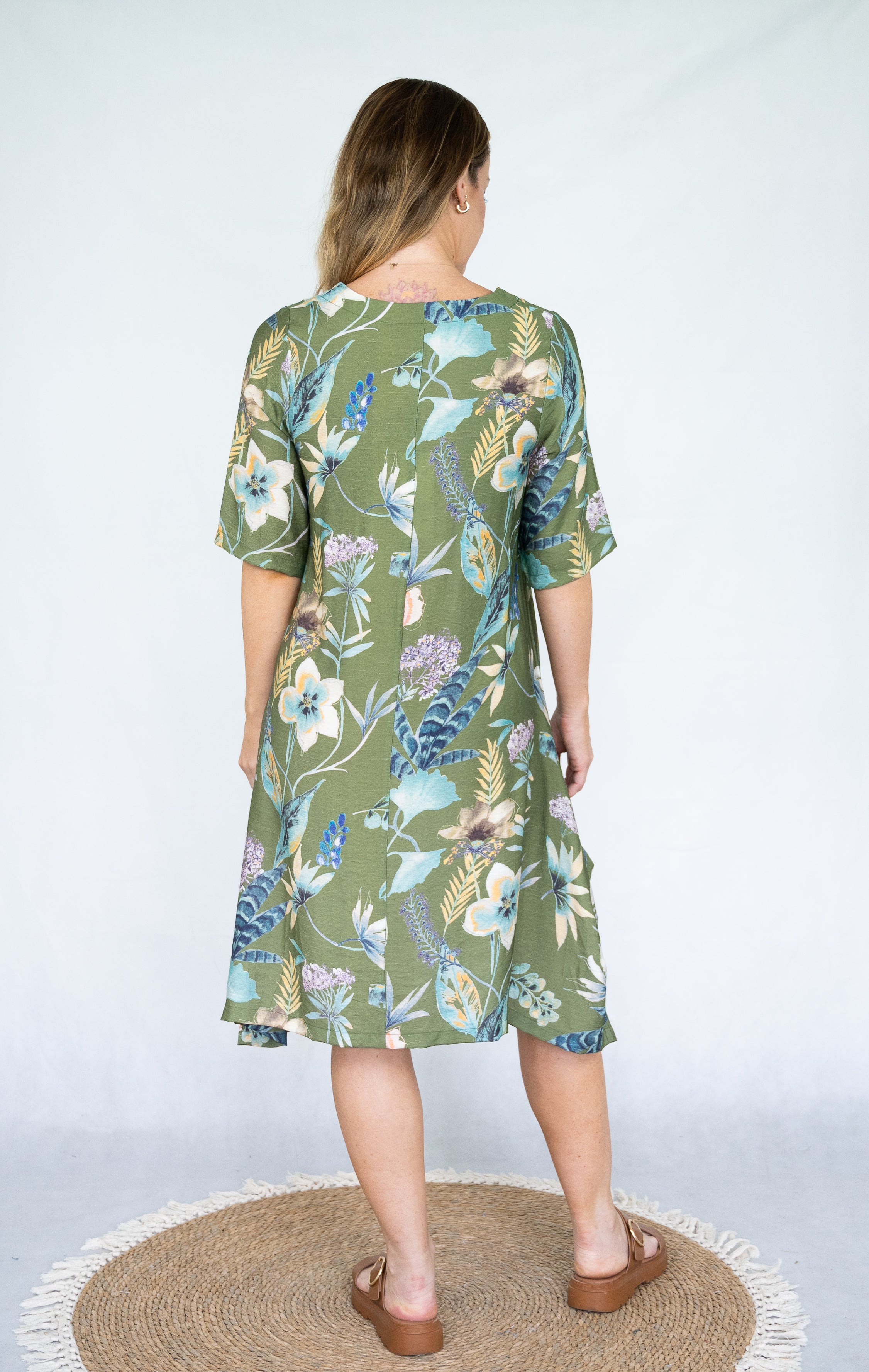 Tropical Olive Print Dress