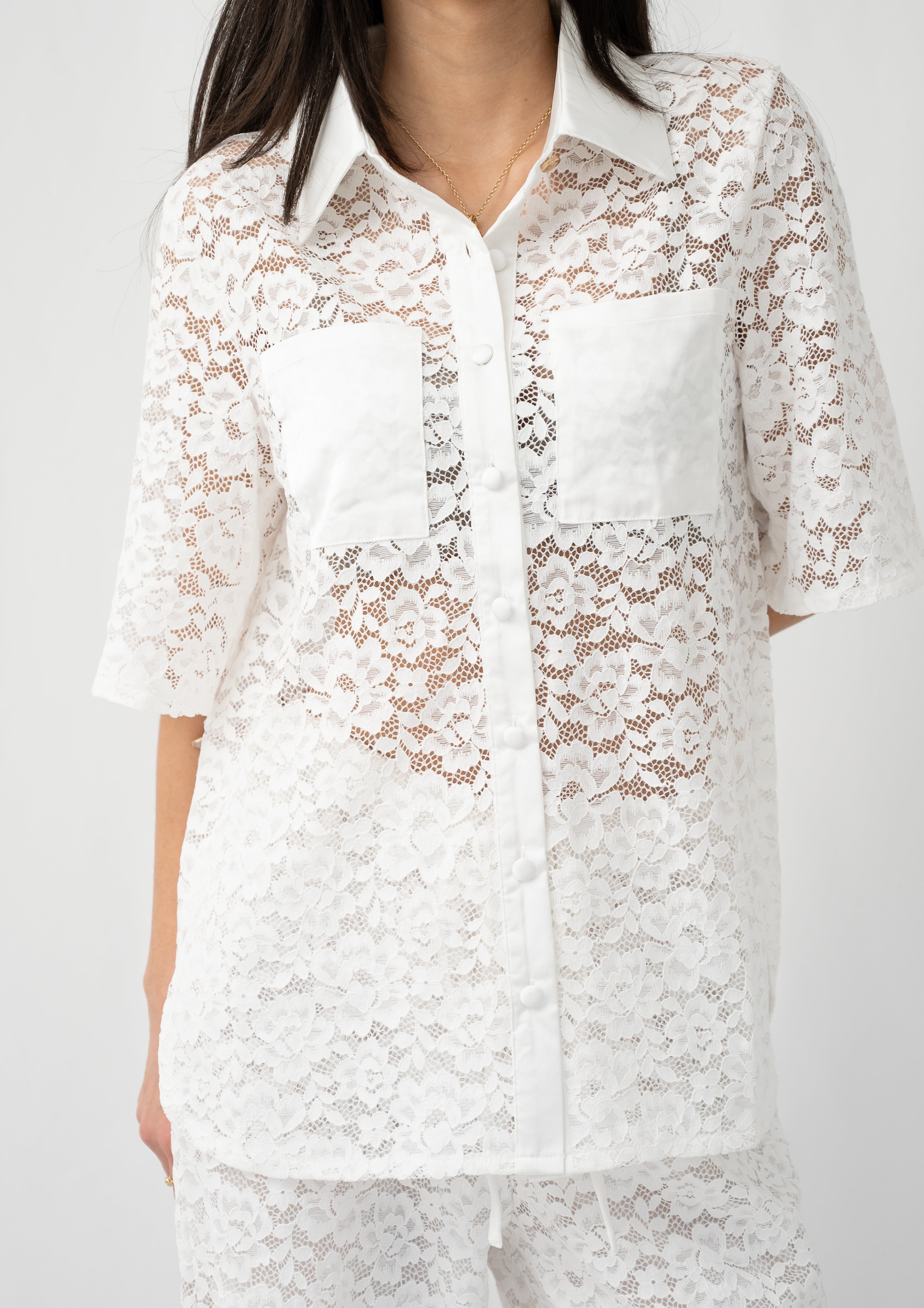 Alina Sateen Contrast Lace Shirt