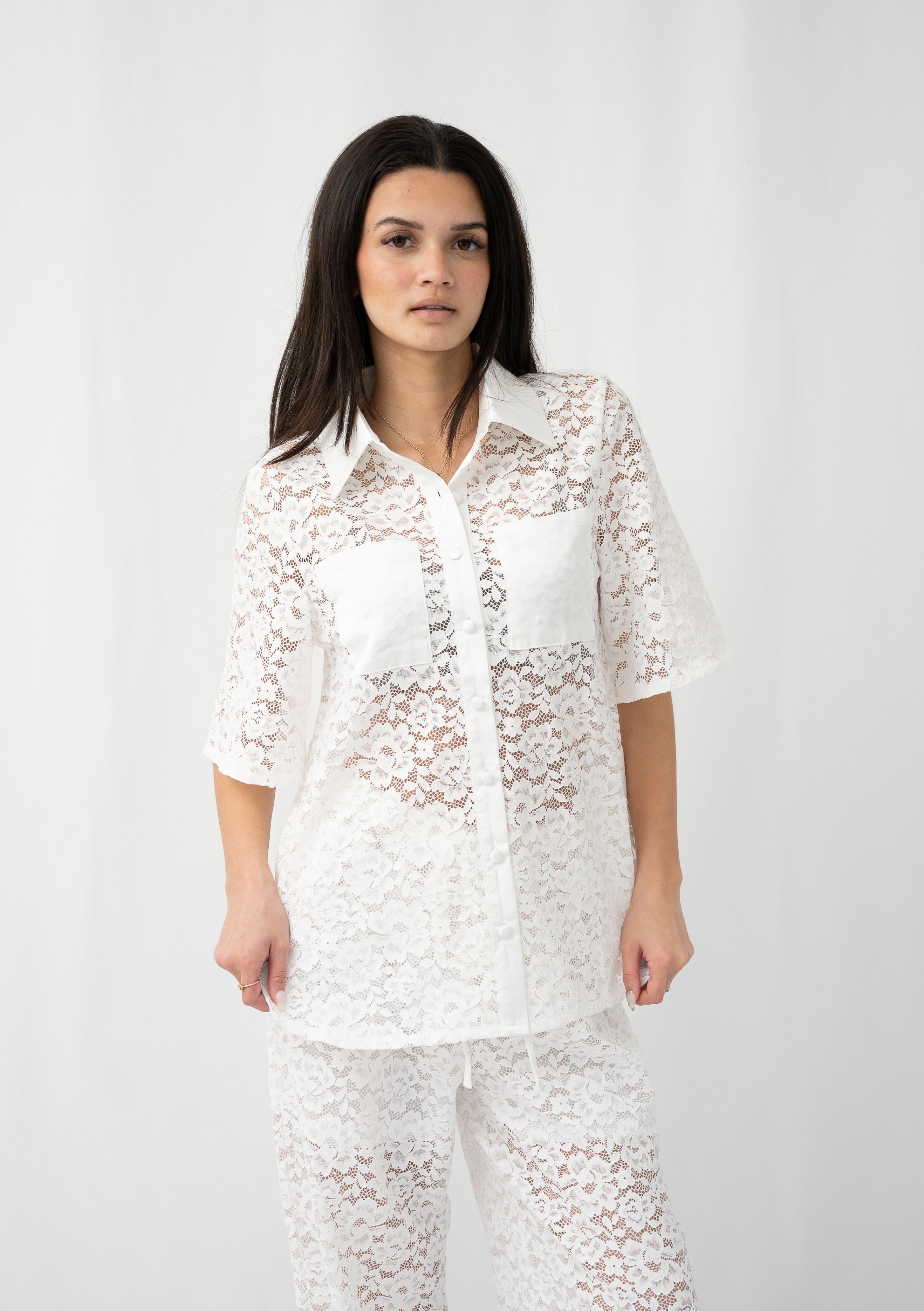 Alina Sateen Contrast Lace Shirt