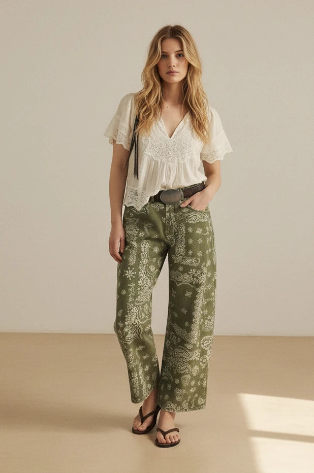 Your Lucky Day Bandana Barrel Pant Khaki