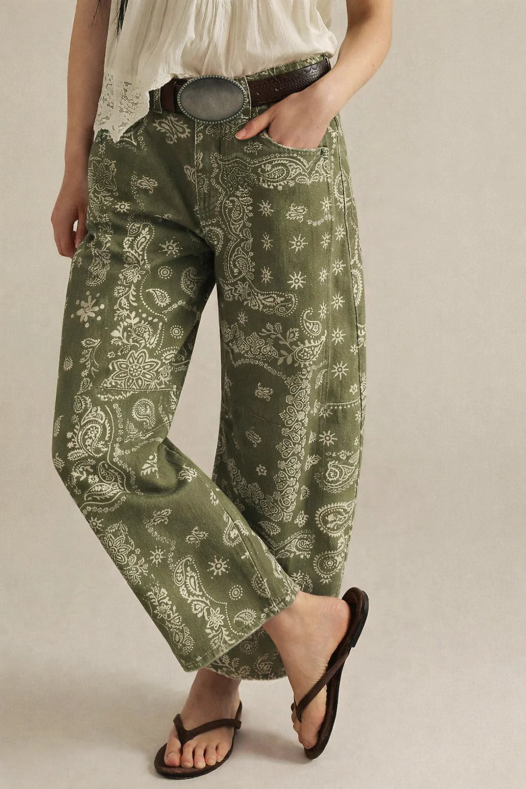 Your Lucky Day Bandana Barrel Pant Khaki