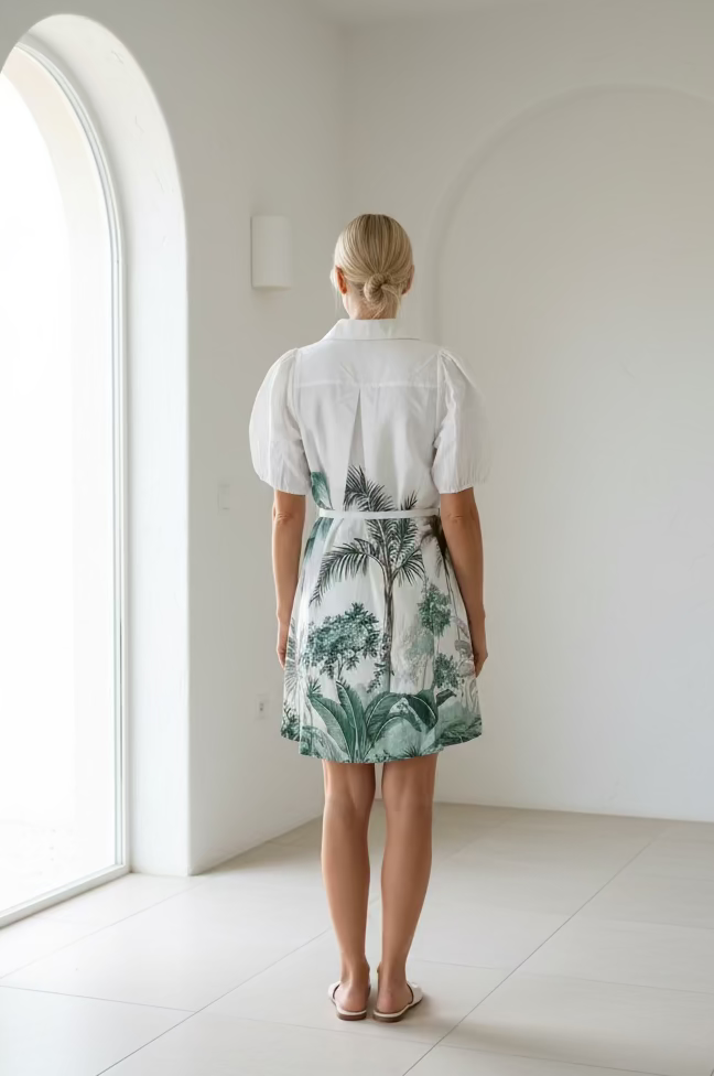 Kimmy Short Dress Palm Print