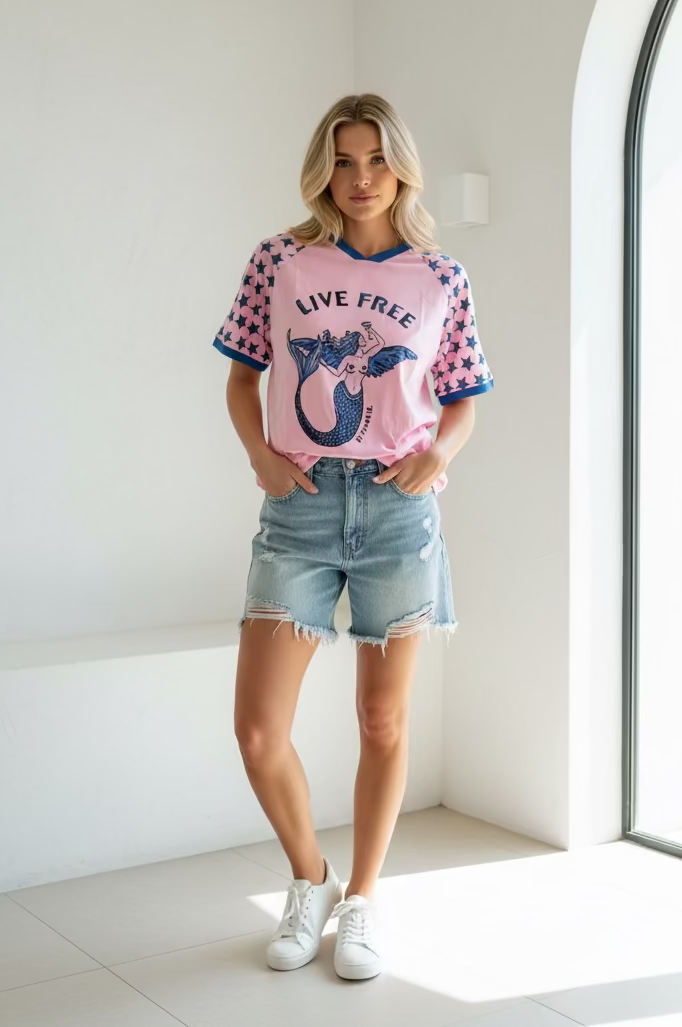 Live Free Mermaid Tee Pink