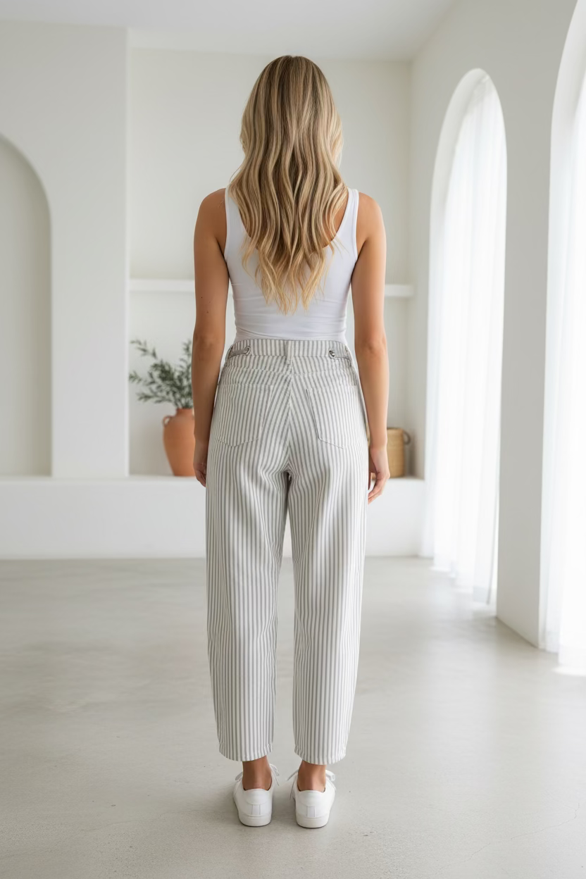 Amari Barrel Pant Grey Stripe
