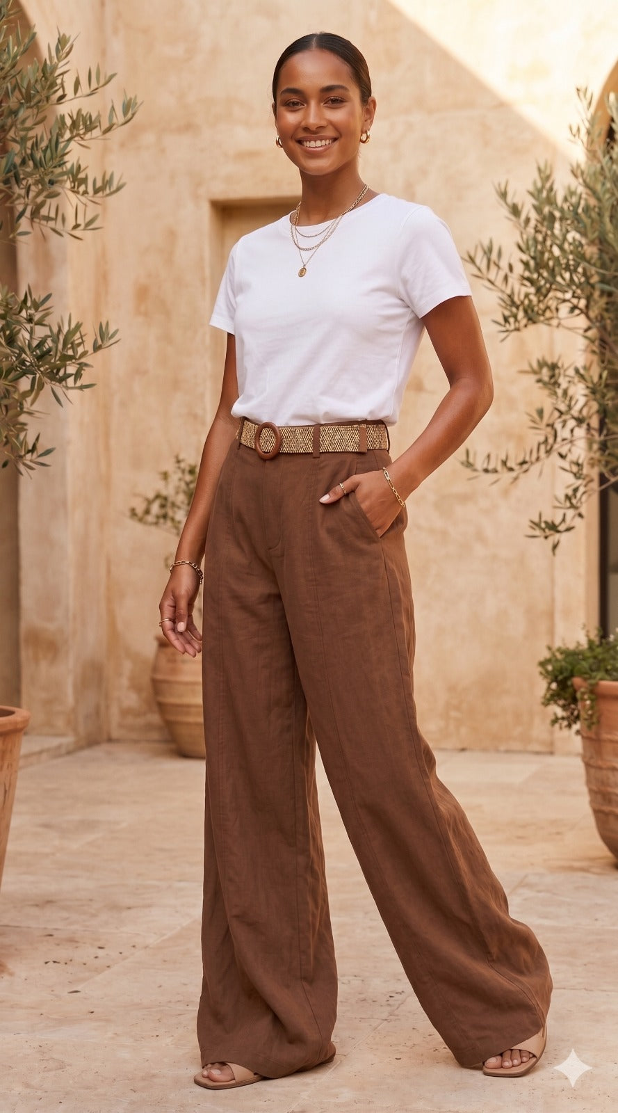 Vida Wide Leg Pants Brown