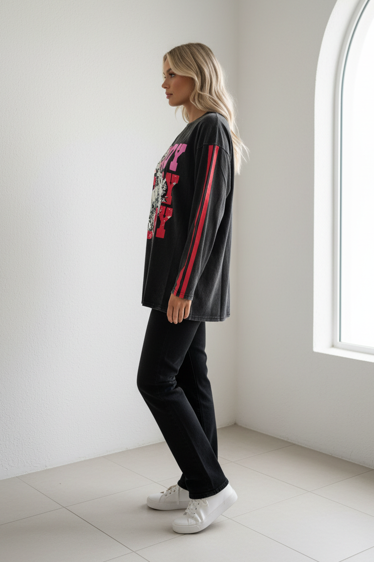 Howdy Black Acid Wash Tee