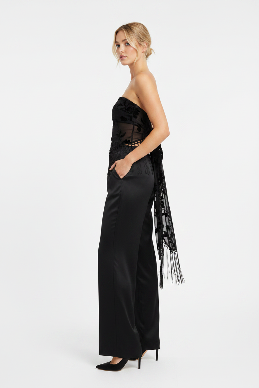 Parisian Dream Fringe Pant Set Black