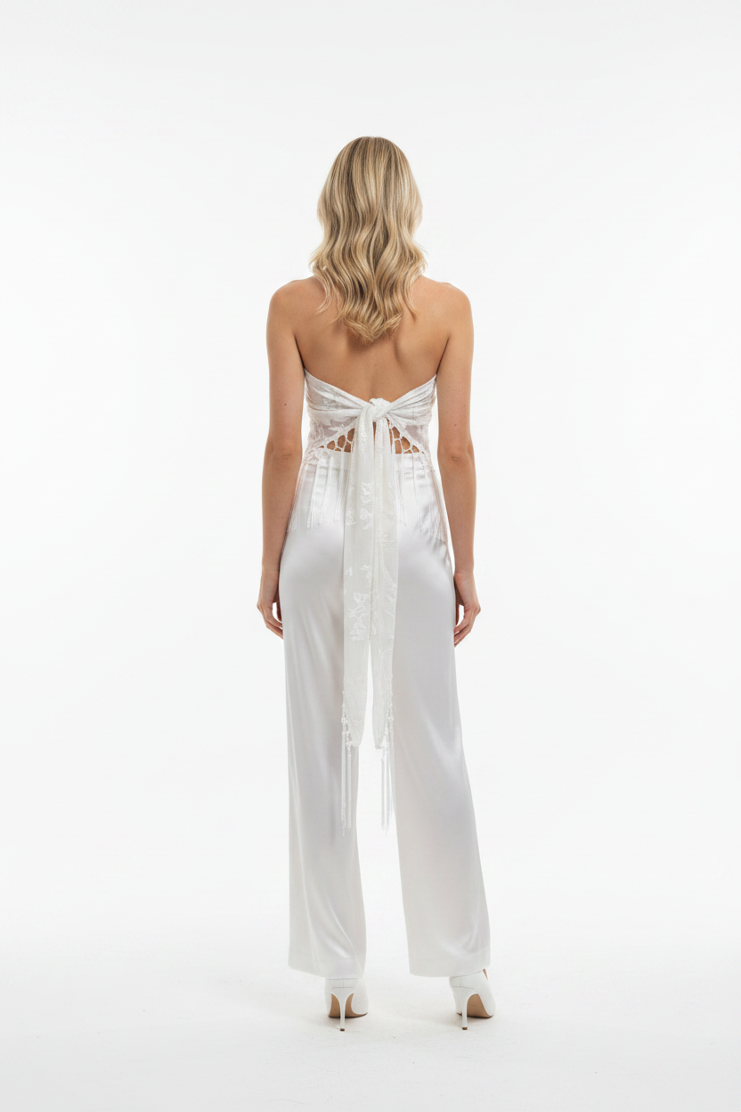 Parisian Dream Fringe Pant Set Pearl White