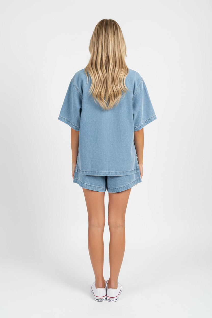 Rhianna Denim Shirt & Short Set Light