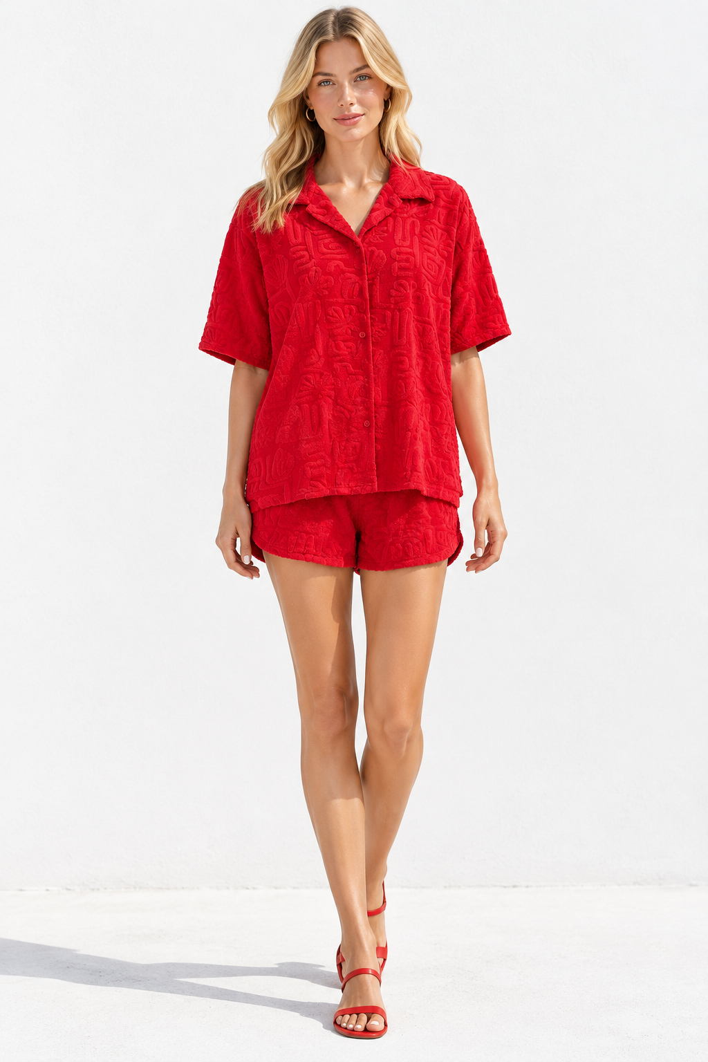 The Towelling Edit Short Set Red