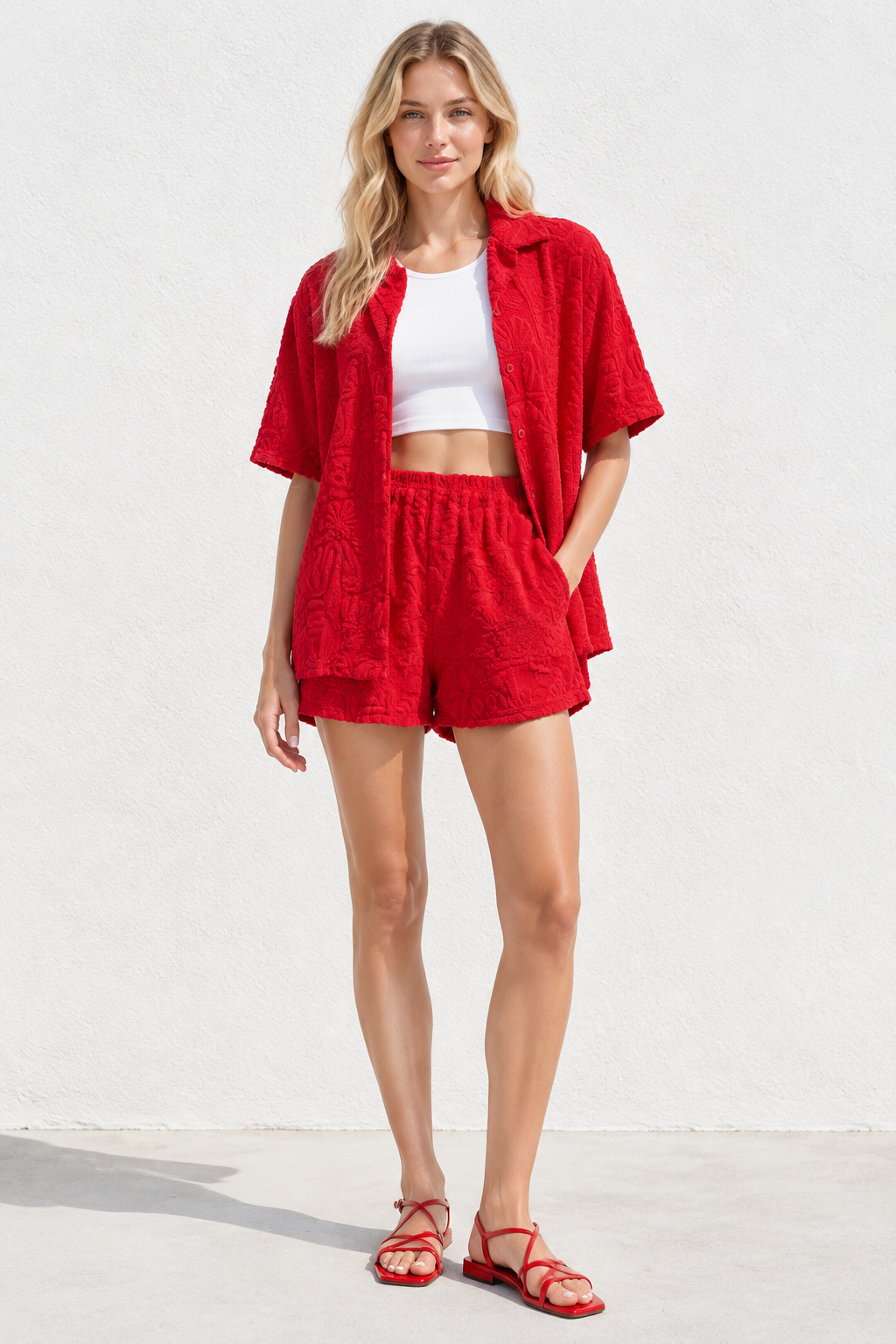 The Towelling Edit Short Set Red