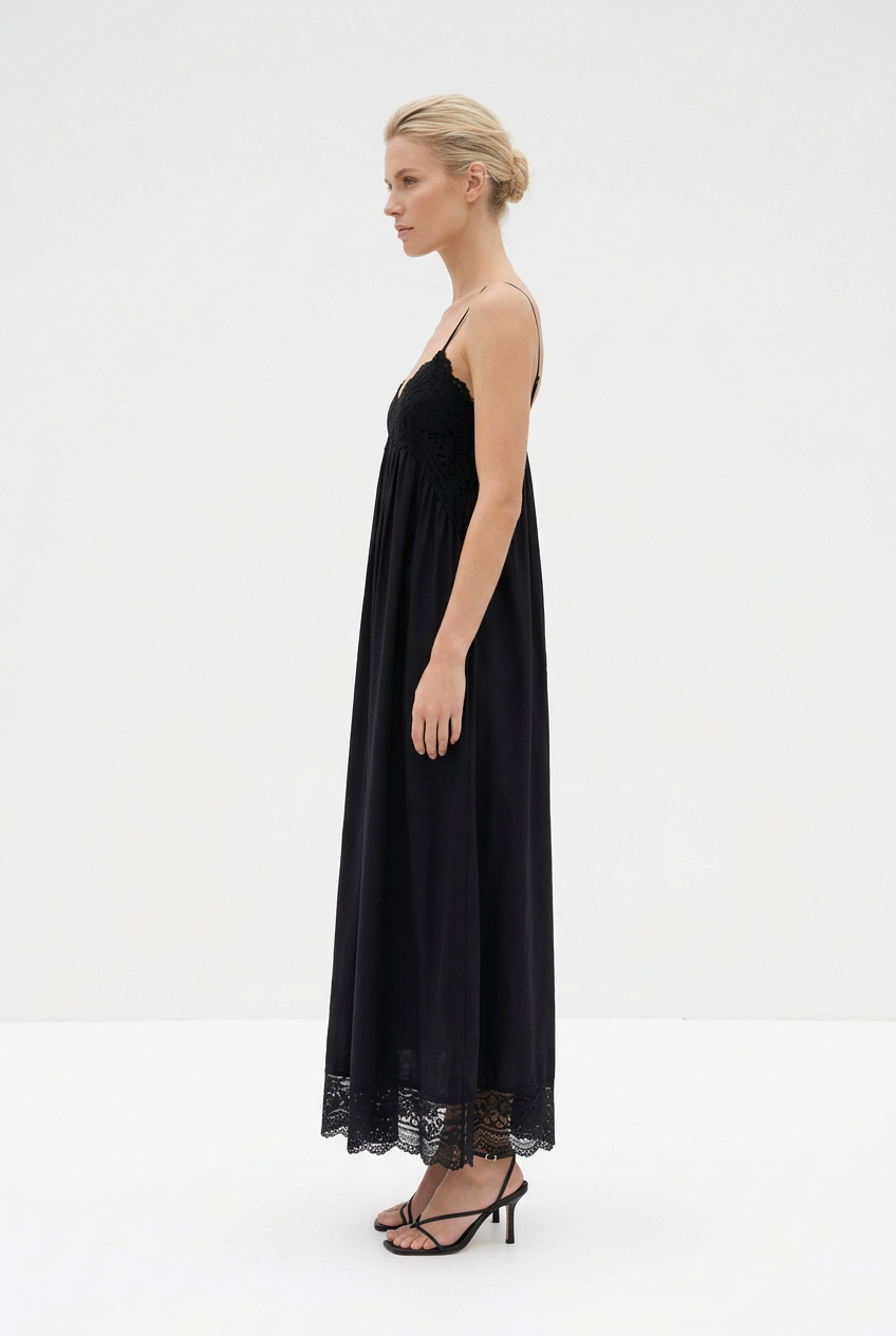 Kazzy Lace Trim Maxi Black