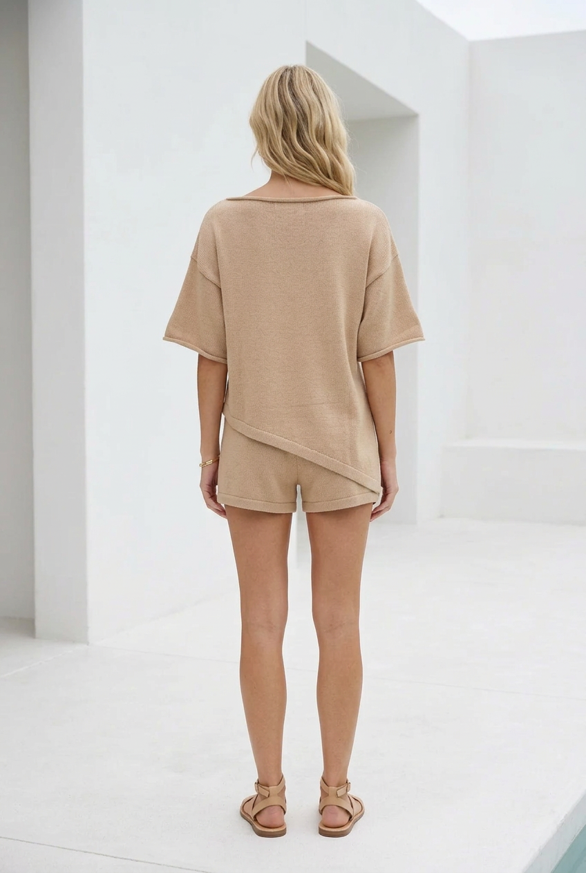 Polly Knit 2 Pce Short Set Beige