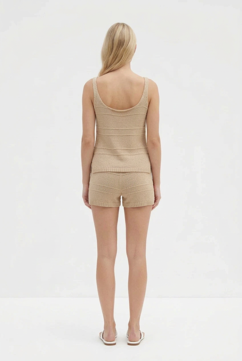 Jazz Knit 2 Pce Short Set Beige