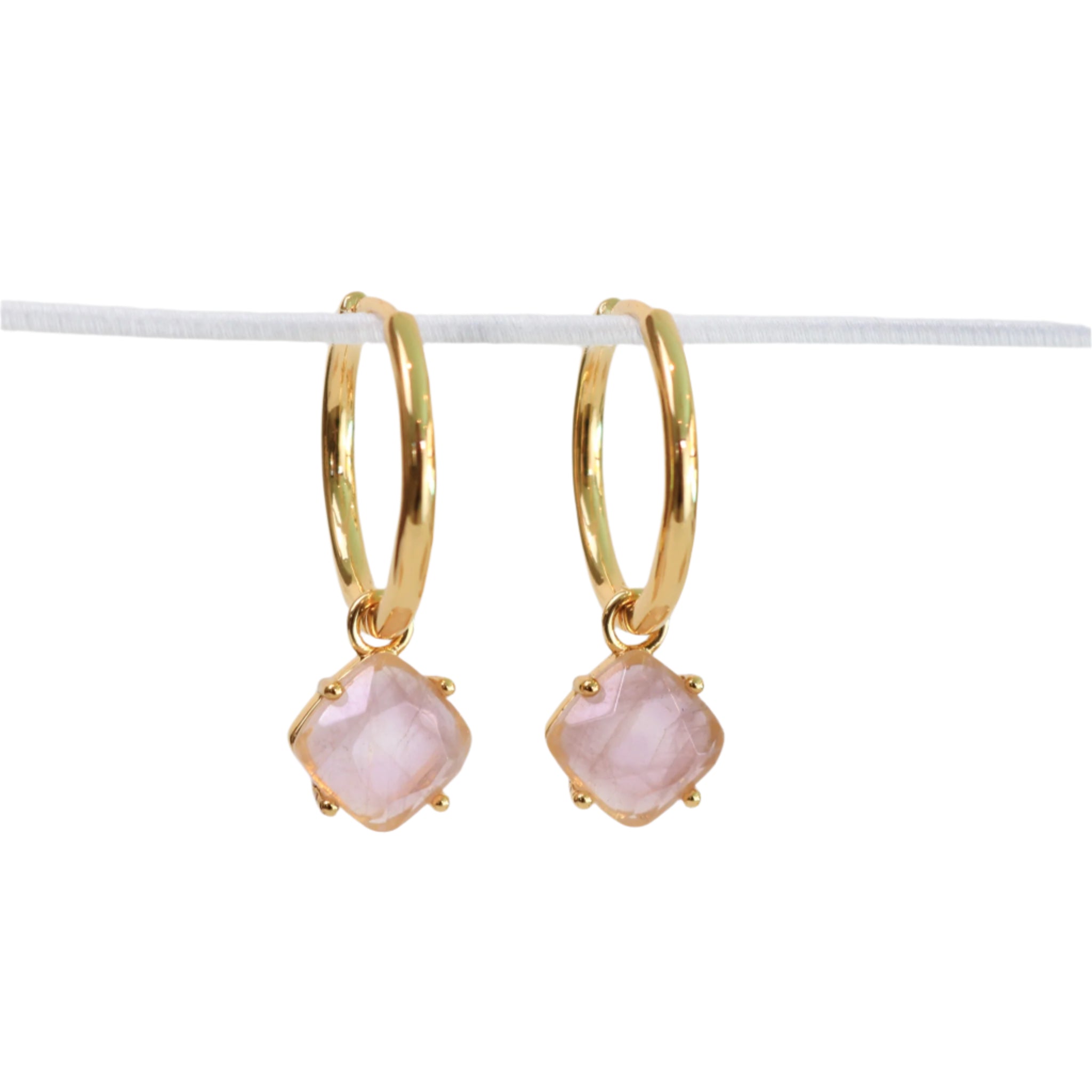 Aura Earrings in Gold with Rose Quartz
