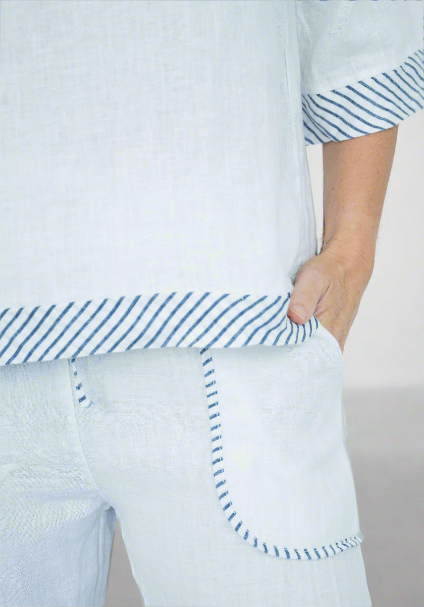 Linen White with Navy Stripe Pant