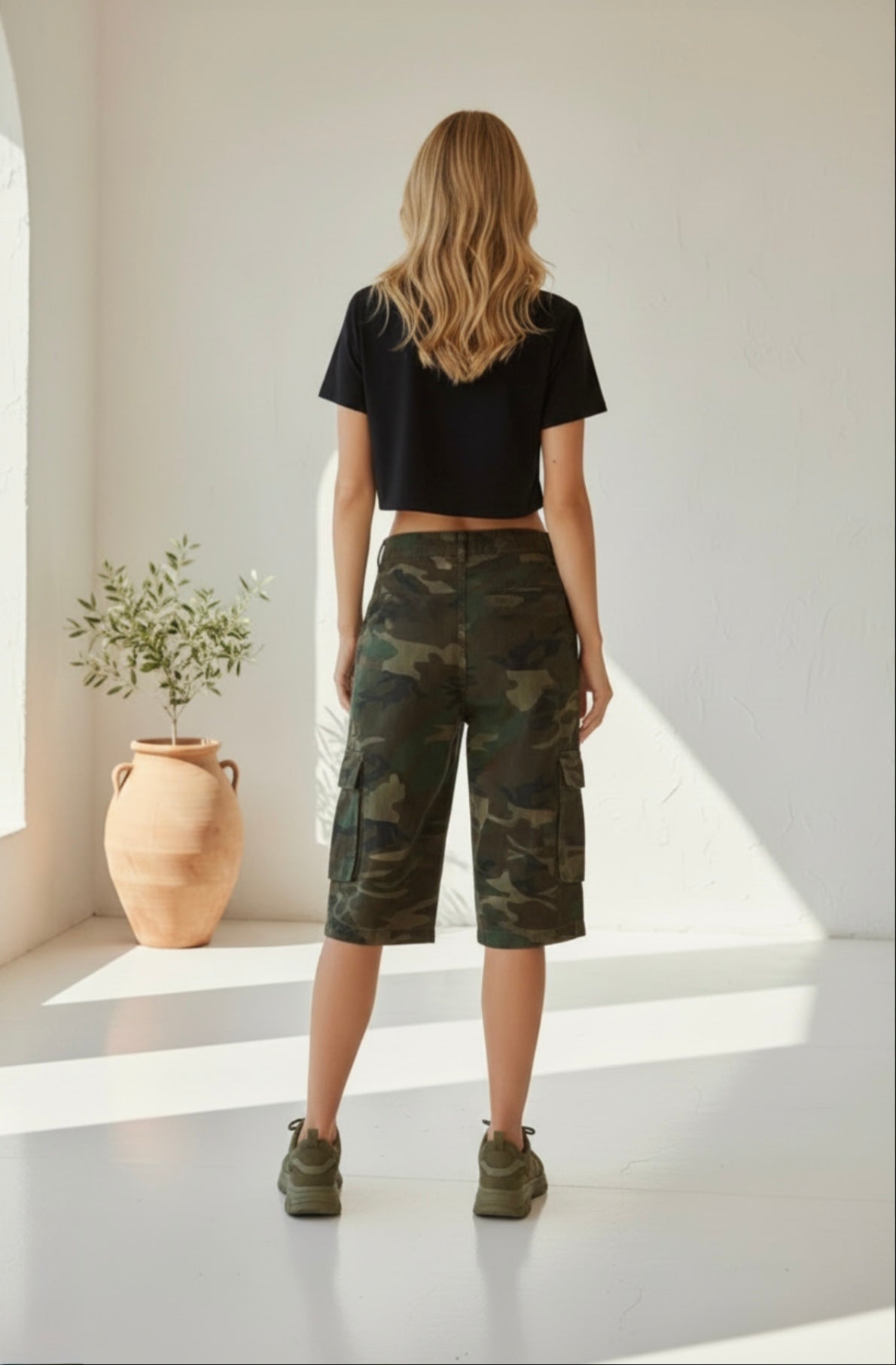 Light Camo Cargo Capri Pant