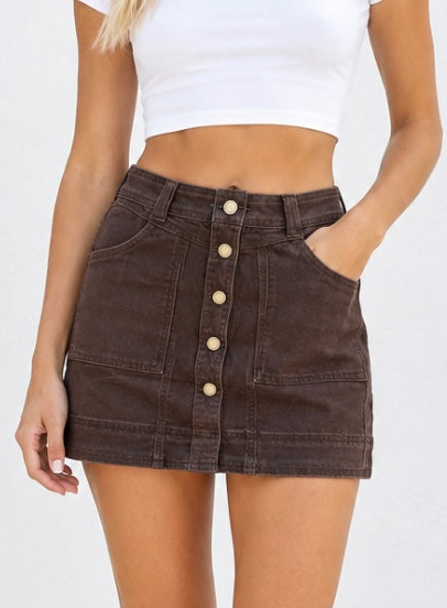 Dallas Button Detail Mini Skirt Chocolate