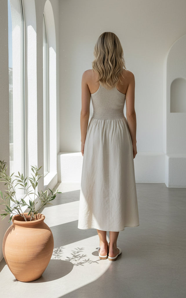 Sheridan Shirred Maxi Dress Natural