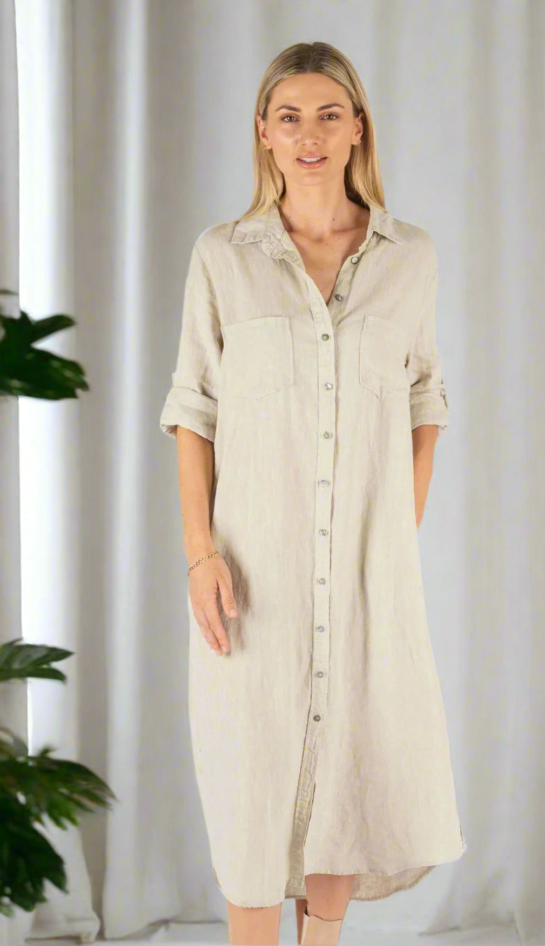 Miranda Linen Shirt Dress Natural