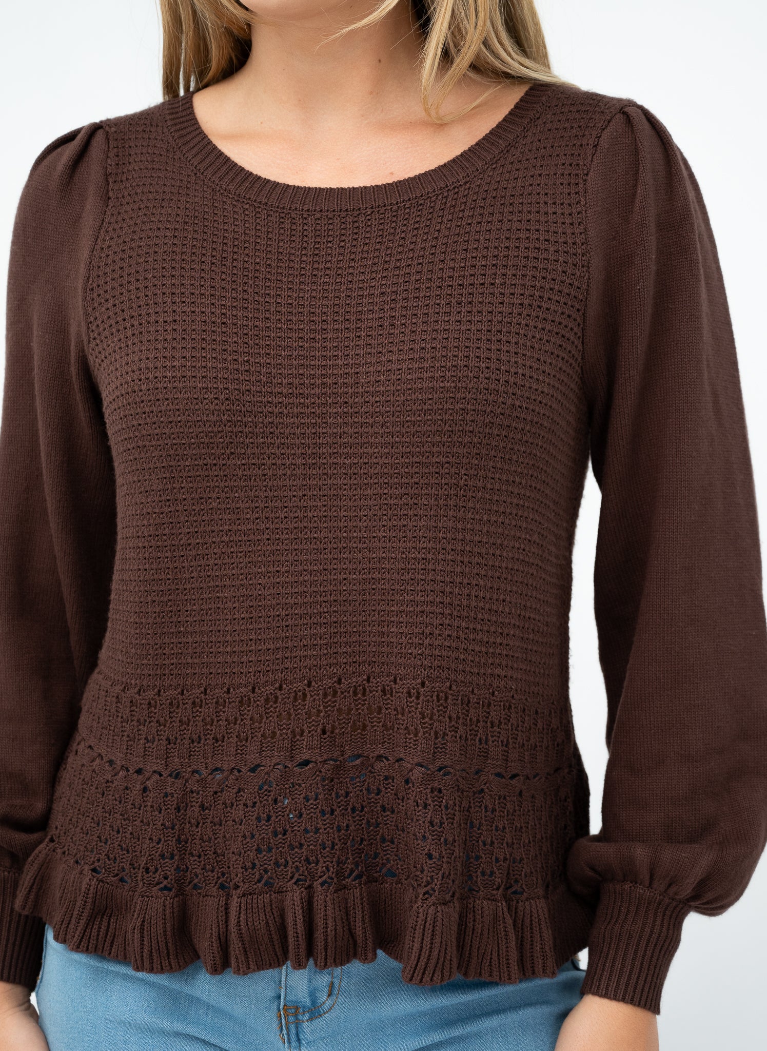 Faith Long Sleeve Knit Top Chocolate