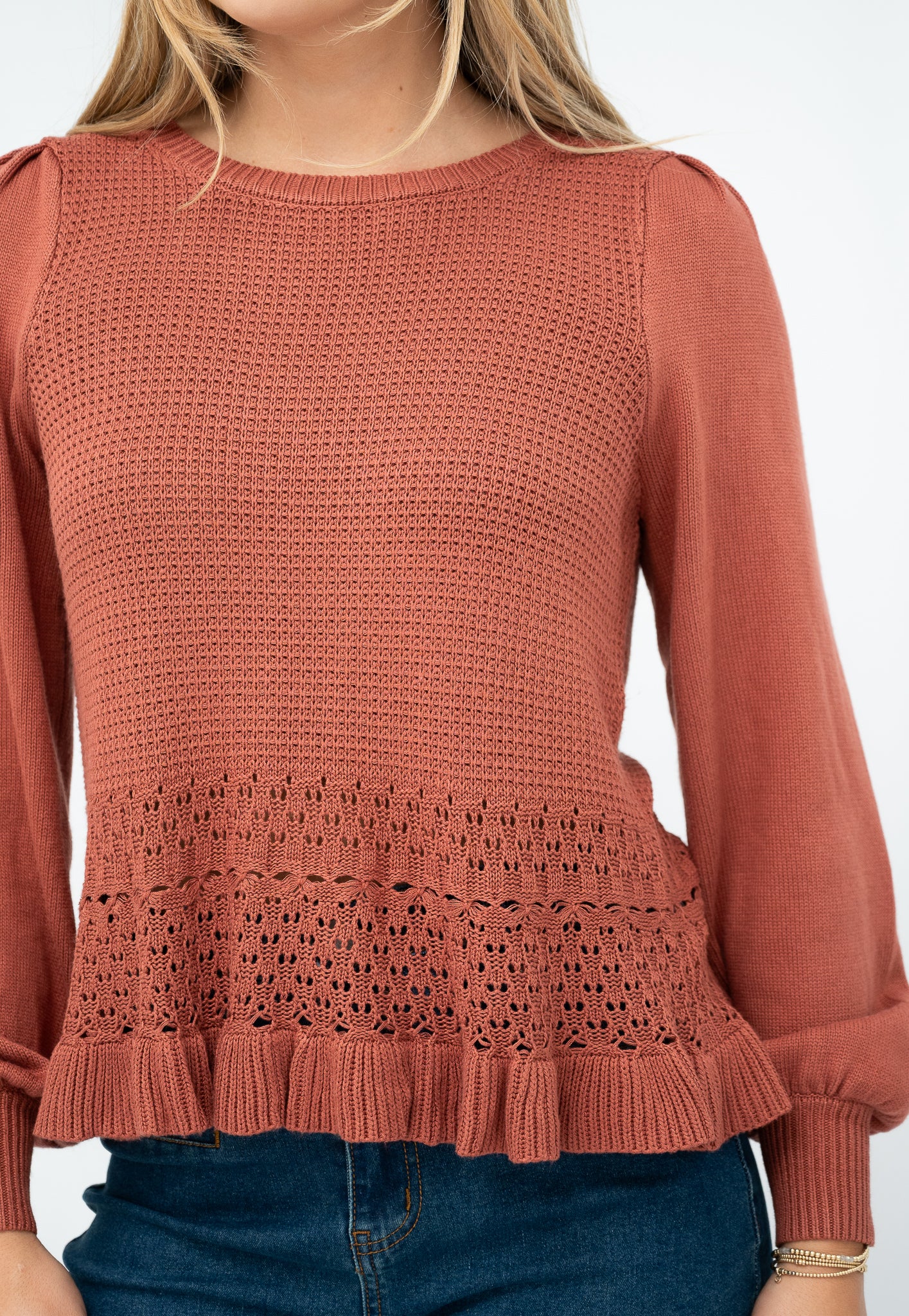 Faith Long Sleeve Knit Top Rust