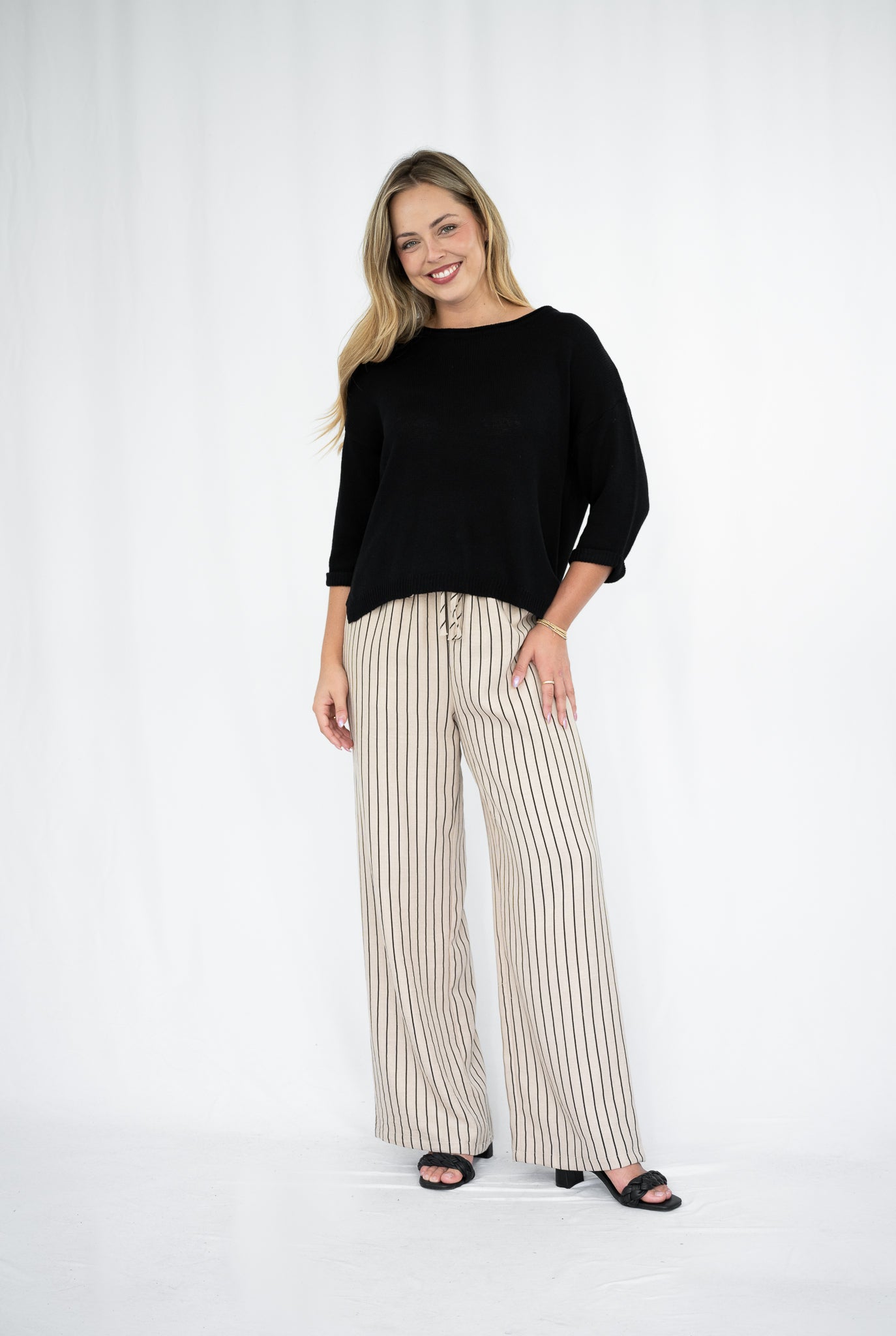 Jackie 3/4 Sleeve Knit Top Black