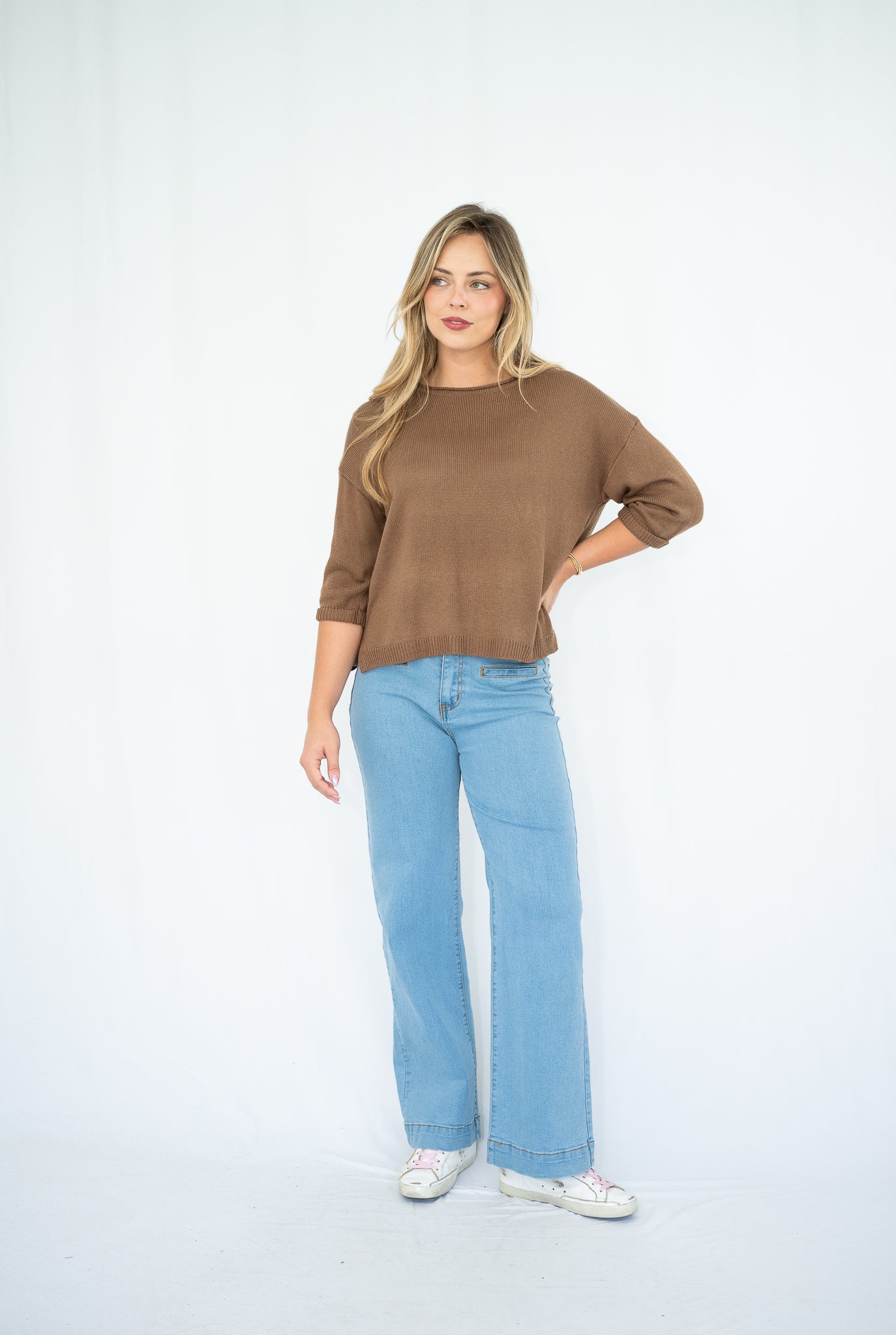 Jackie 3/4 Sleeve Knit Top Chocolate