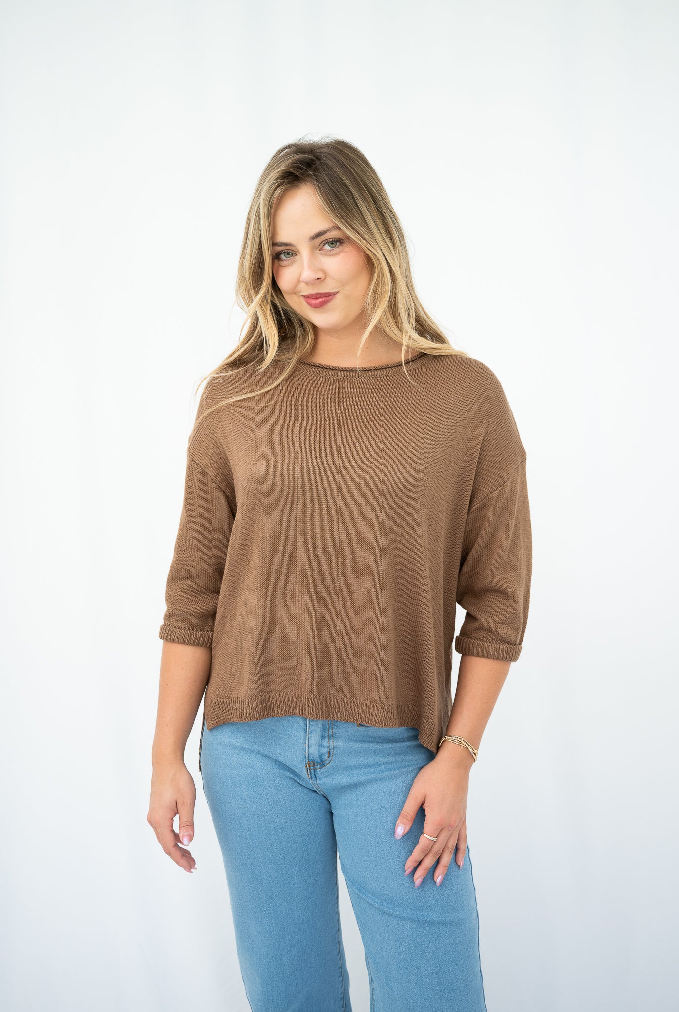 Jackie 3/4 Sleeve Knit Top Chocolate