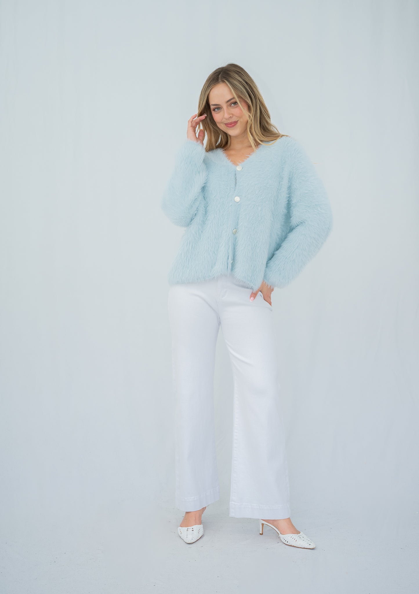 Adele Fluffy Knit Cardigan Baby Blue