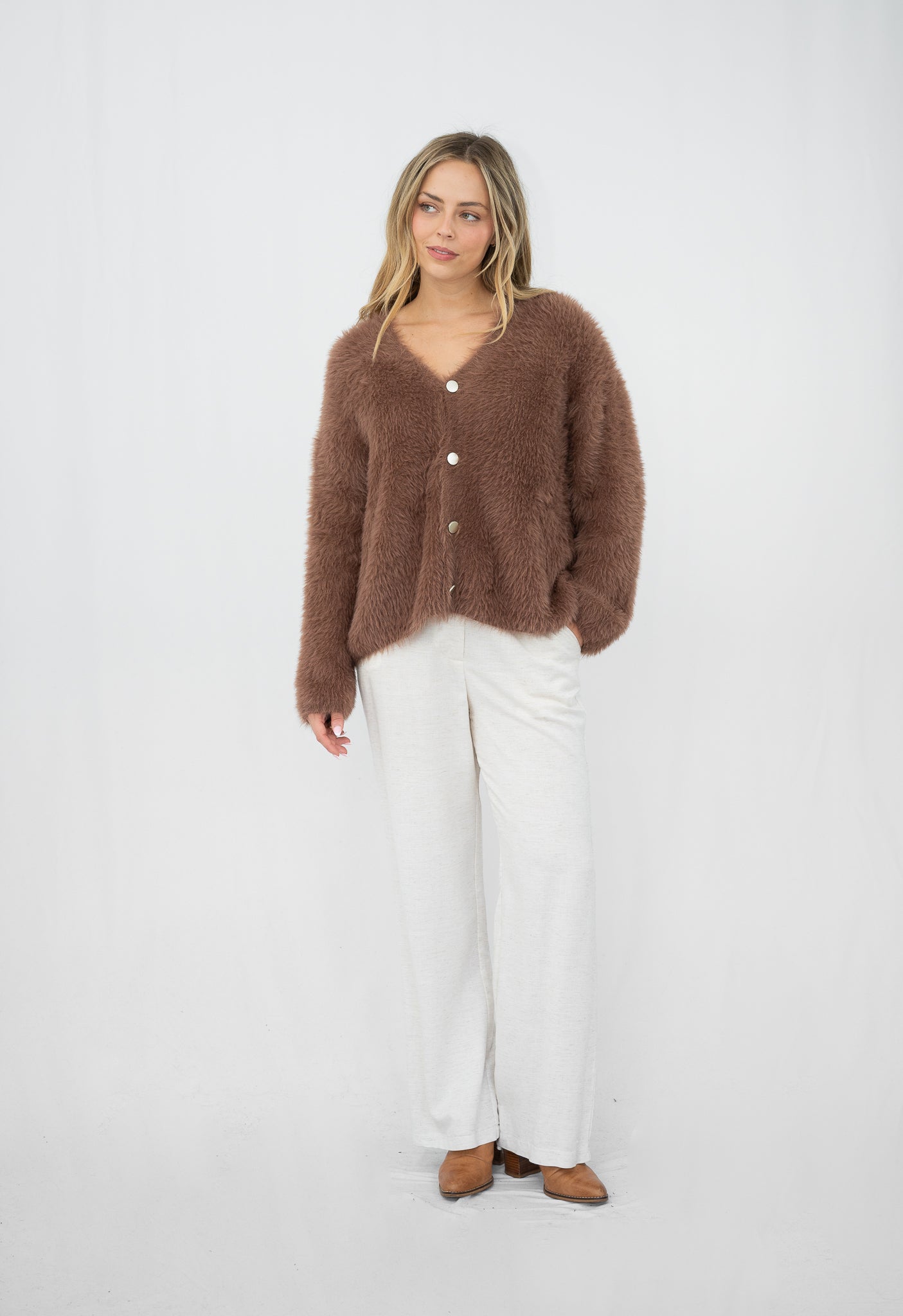 Adele Fluffy Knit Cardigan Expresso