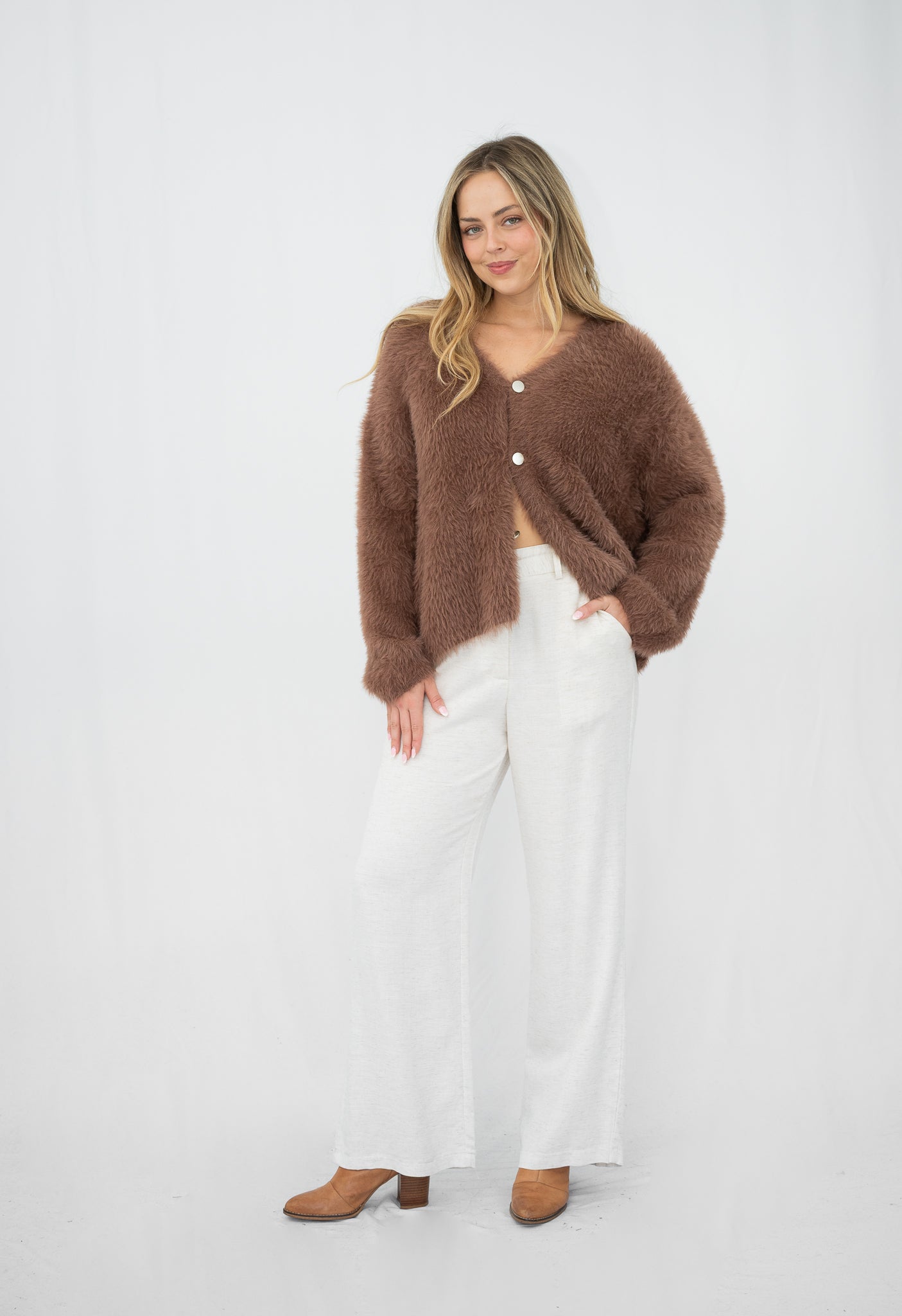 Adele Fluffy Knit Cardigan Expresso