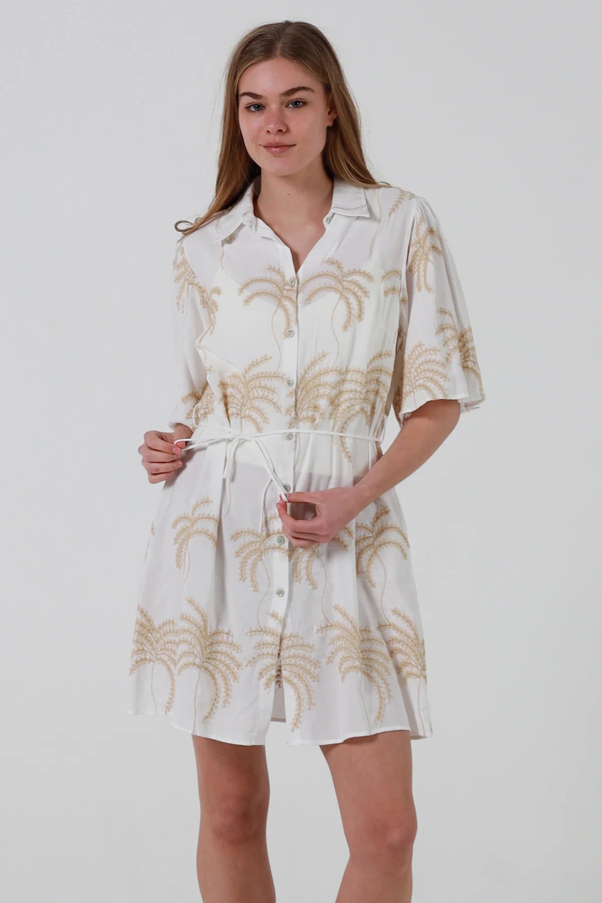 Palmier Embroidered Dress White