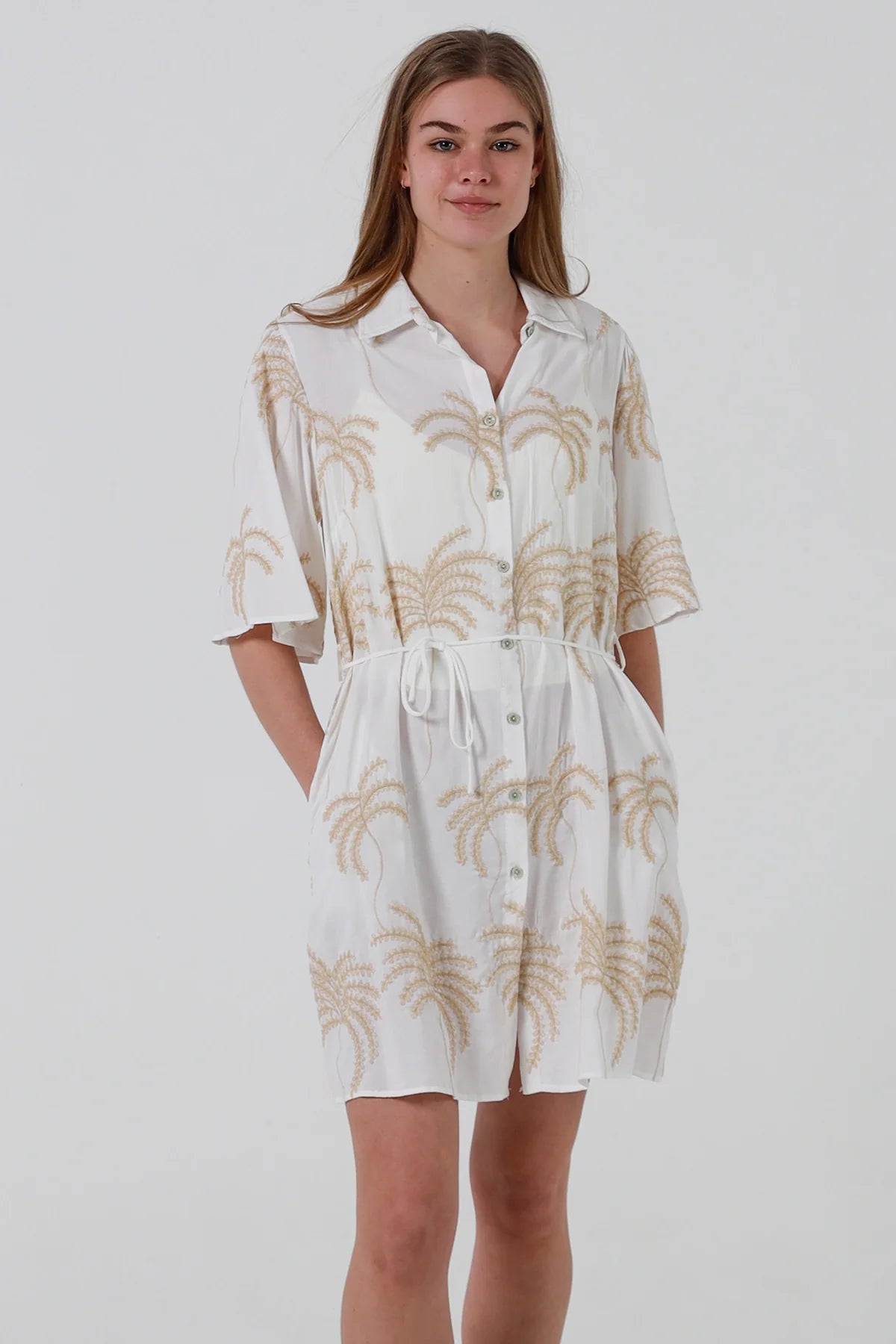 Palmier Embroidered Dress White