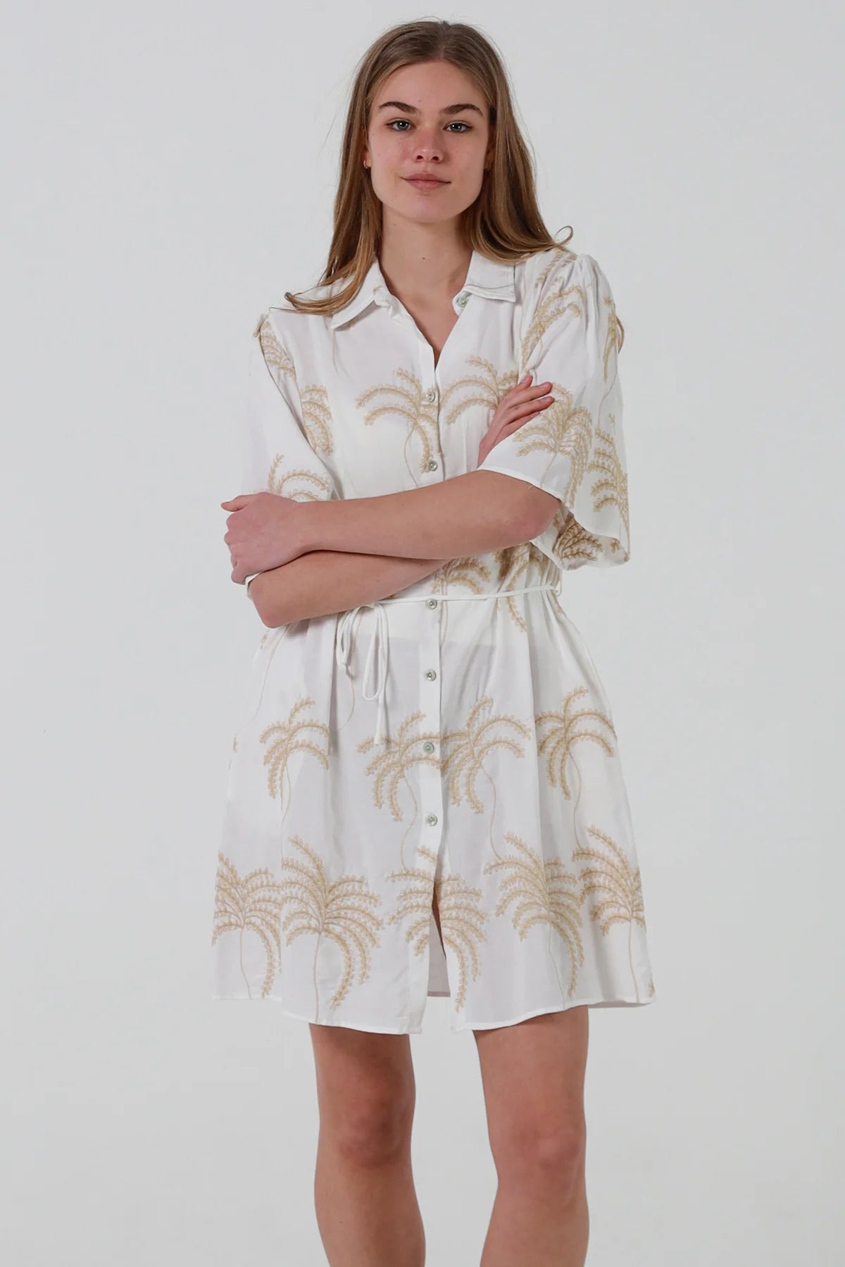 Palmier Embroidered Dress White