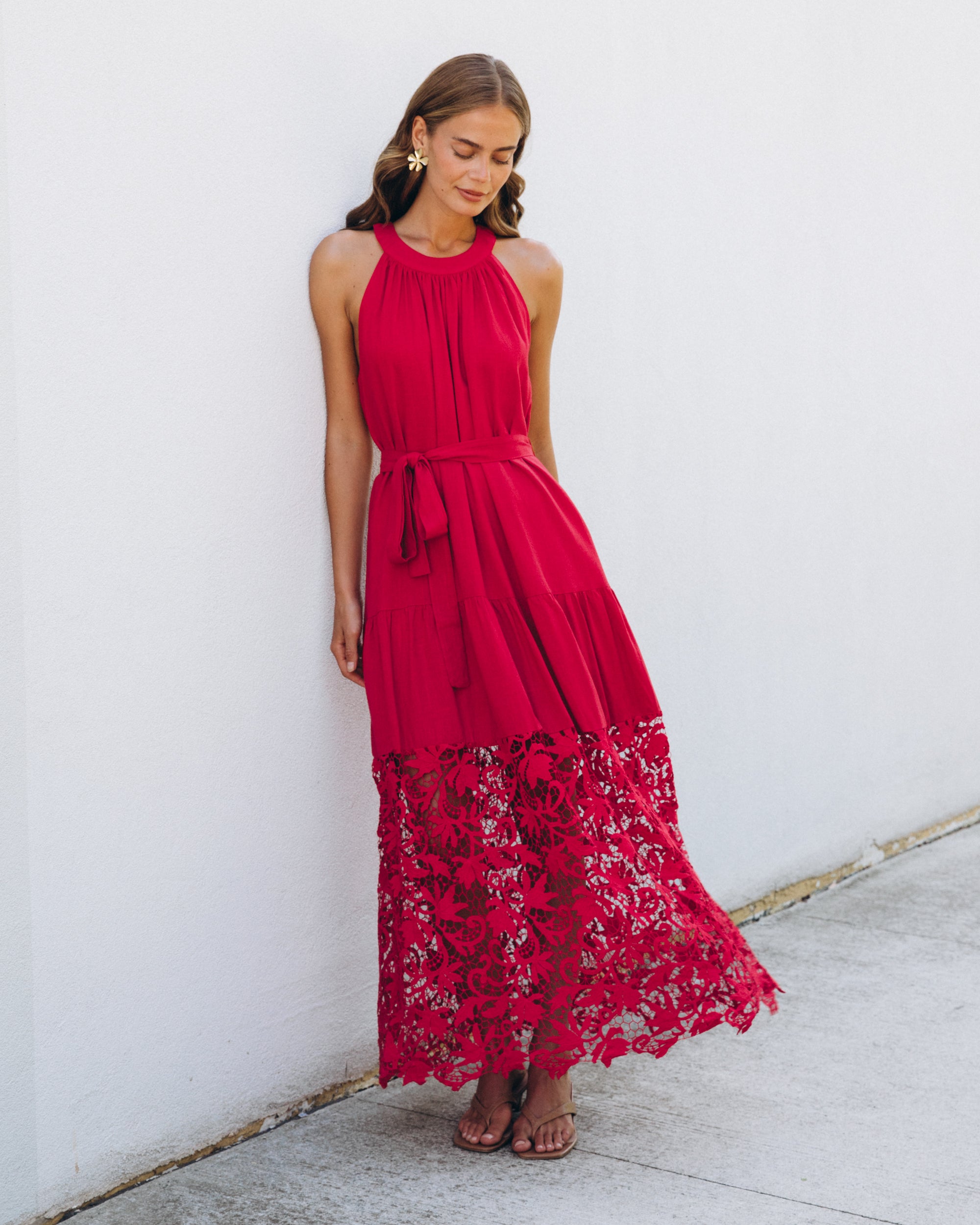 Morocco Lace Maxi Dress Cherry