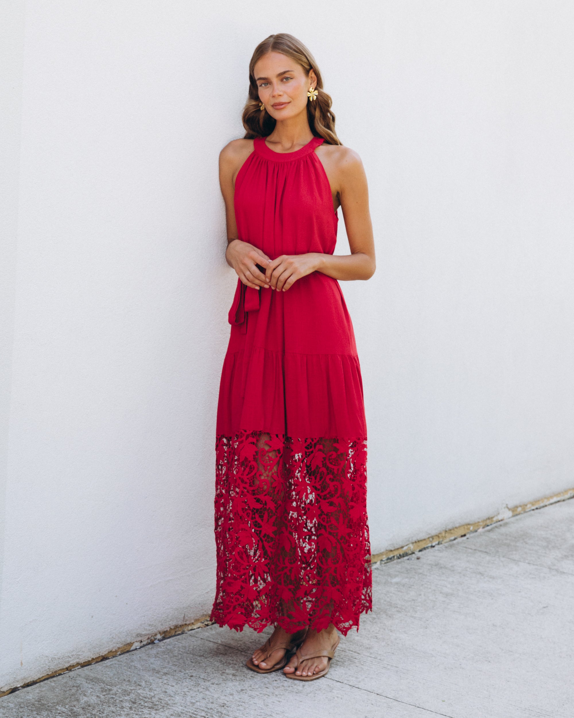 Morocco Lace Maxi Dress Cherry